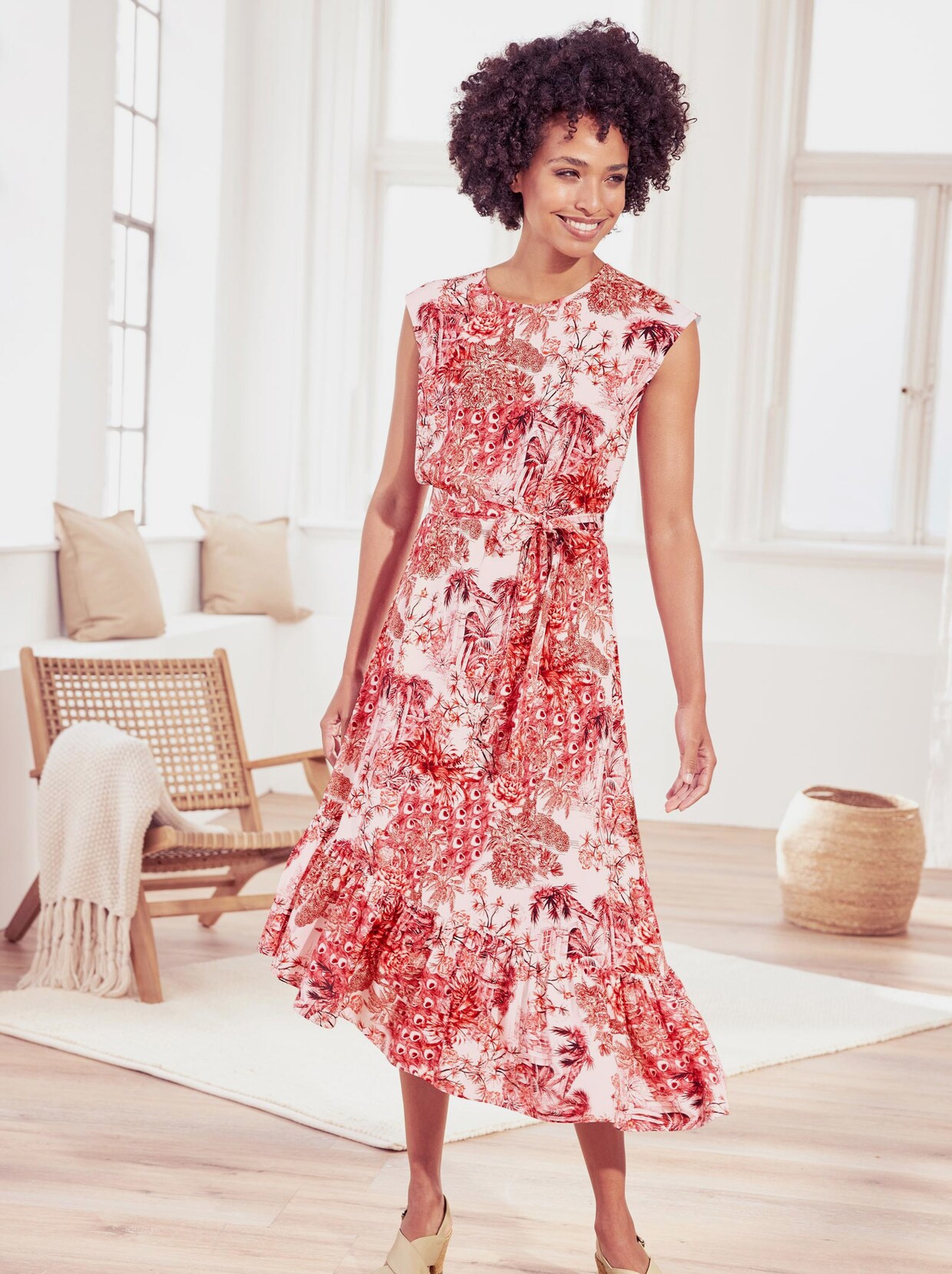 Linea Tesini Druck-Kleid - ecru-koralle-bedruckt