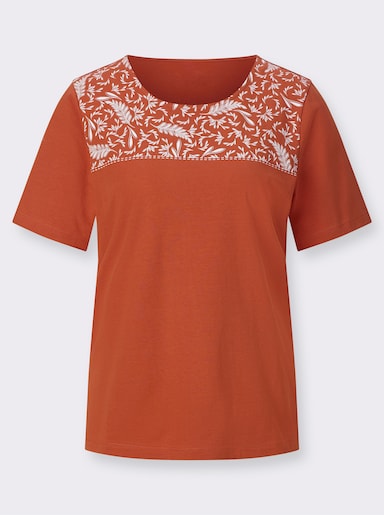 Kurzarmshirt aus reiner Baumwolle - rostrot-ecru