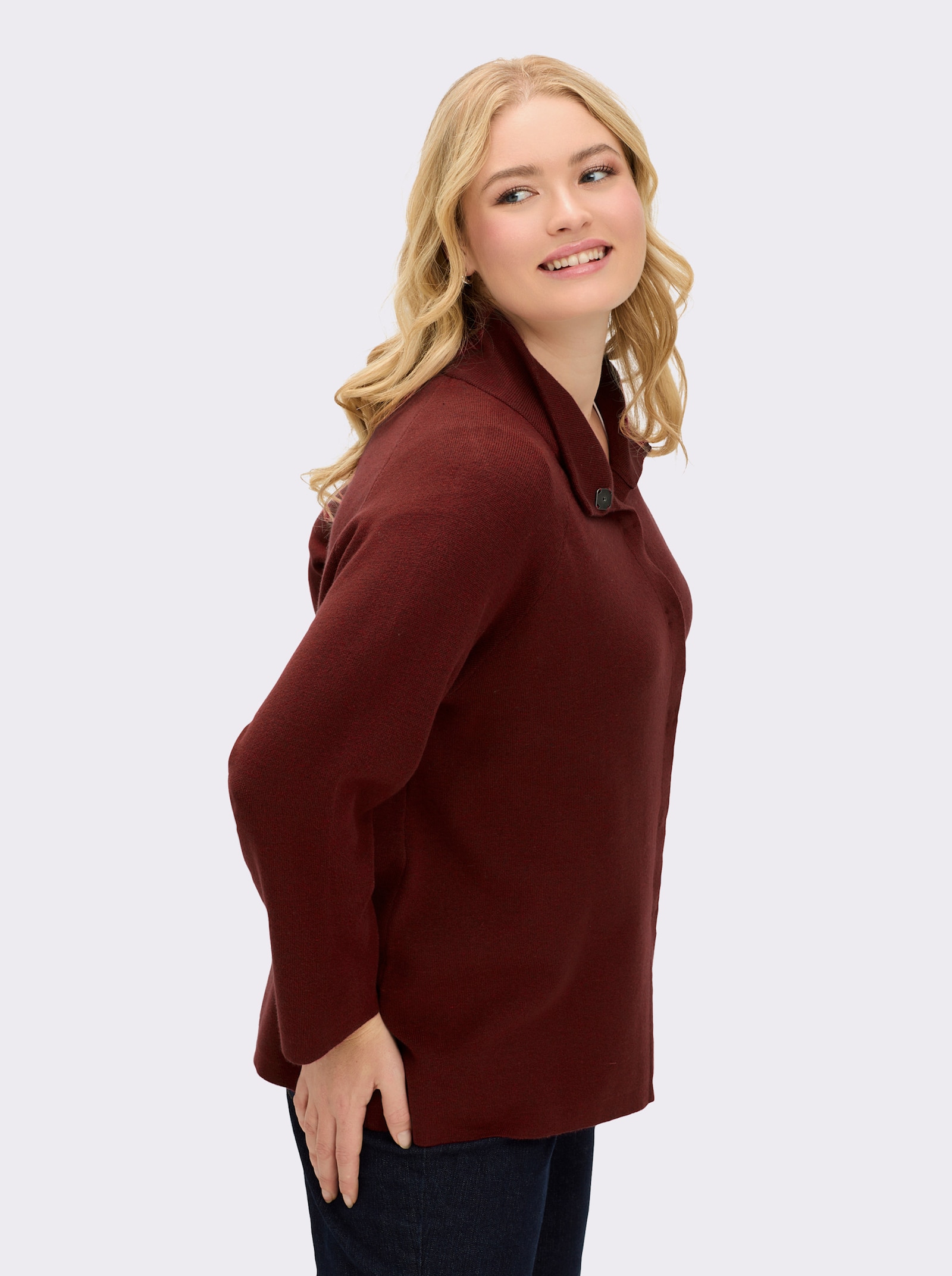 sheego Strickjacke mit weiten 3/4-Ärmeln - kirsche-meliert