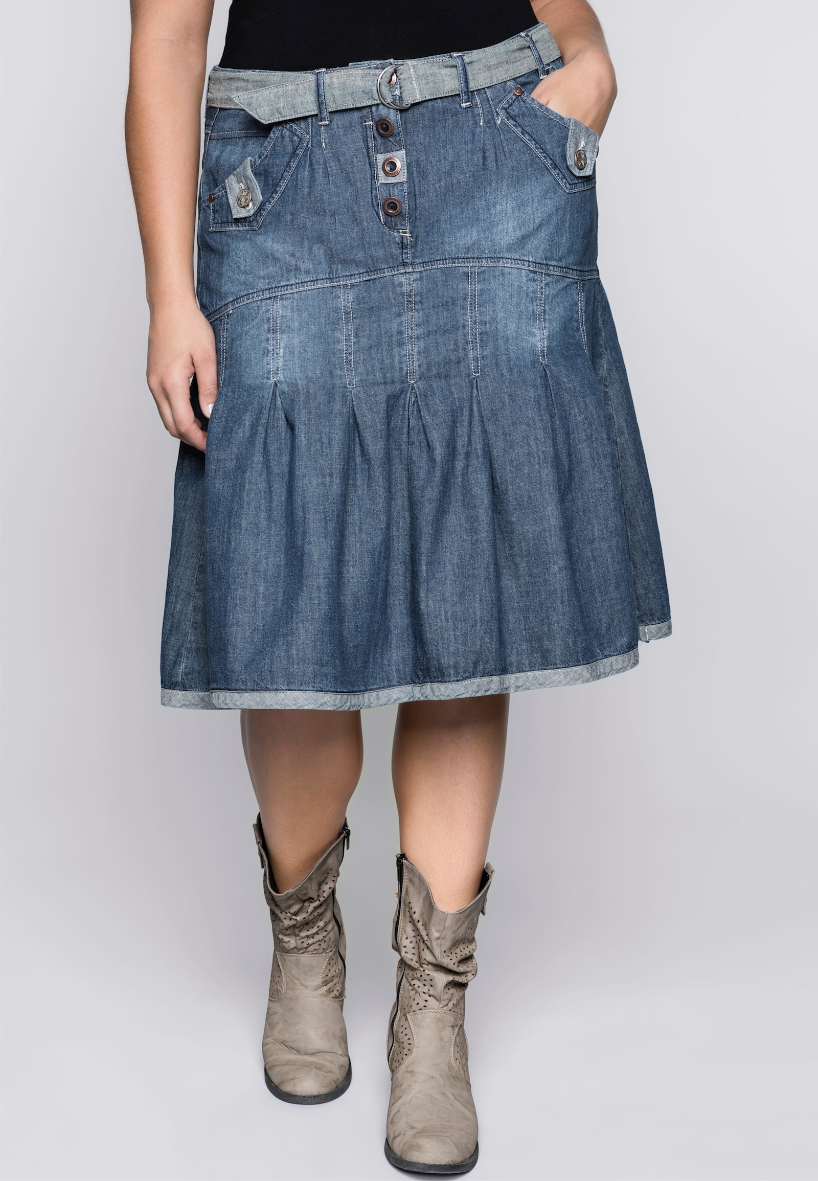 sheego by Joe Browns Jeansrock mit Falten, in A-Linie - blue denim