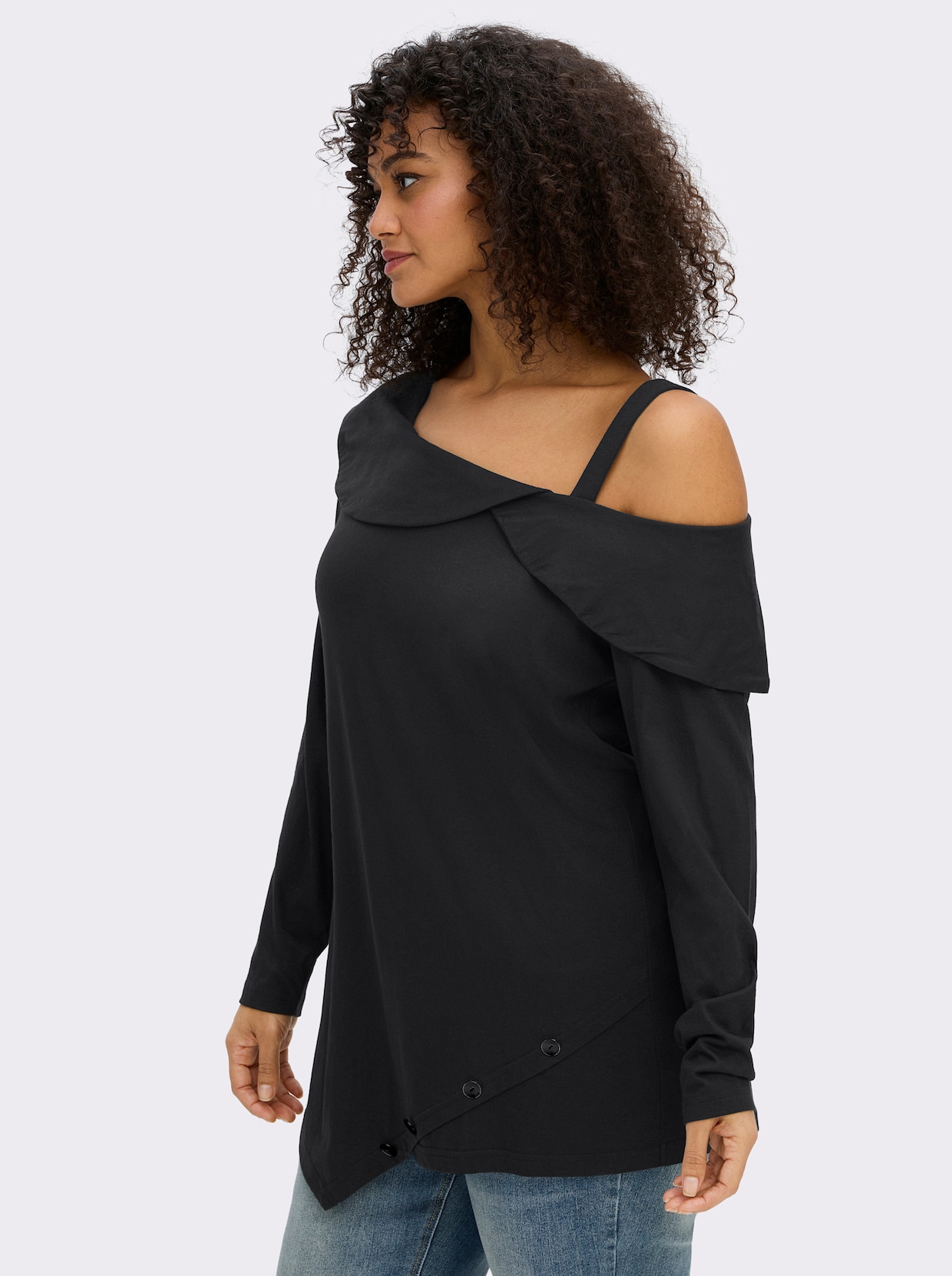 sheego by Joe Browns Langarmshirt in modischer Asymmetrie - schwarz