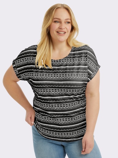 Print-Shirt mit Rundhals-Ausschnitt - schwarz-ecru-bedruckt