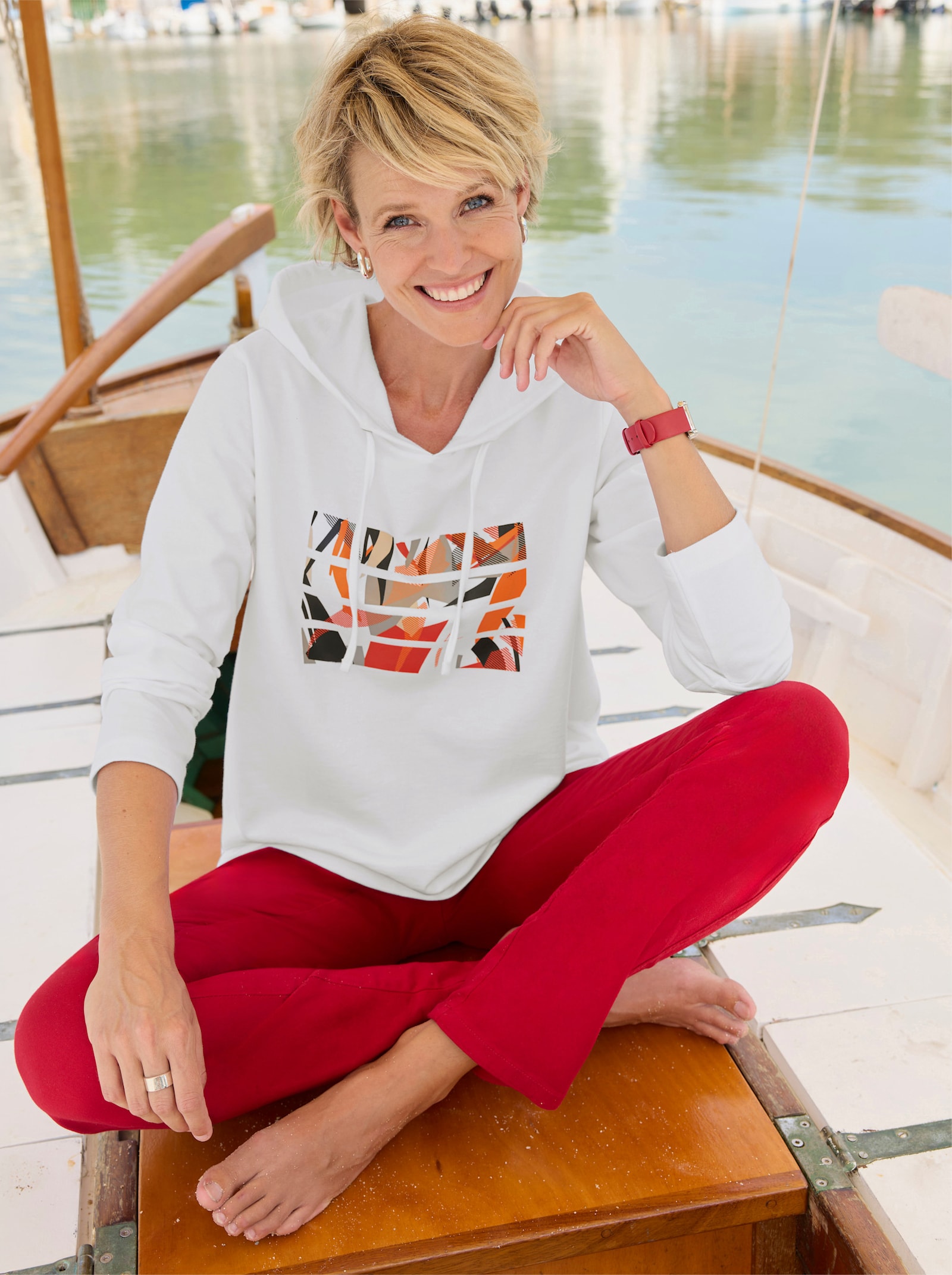 Kapuzensweatshirt mit Druck-Motiv - weiß-bedruckt