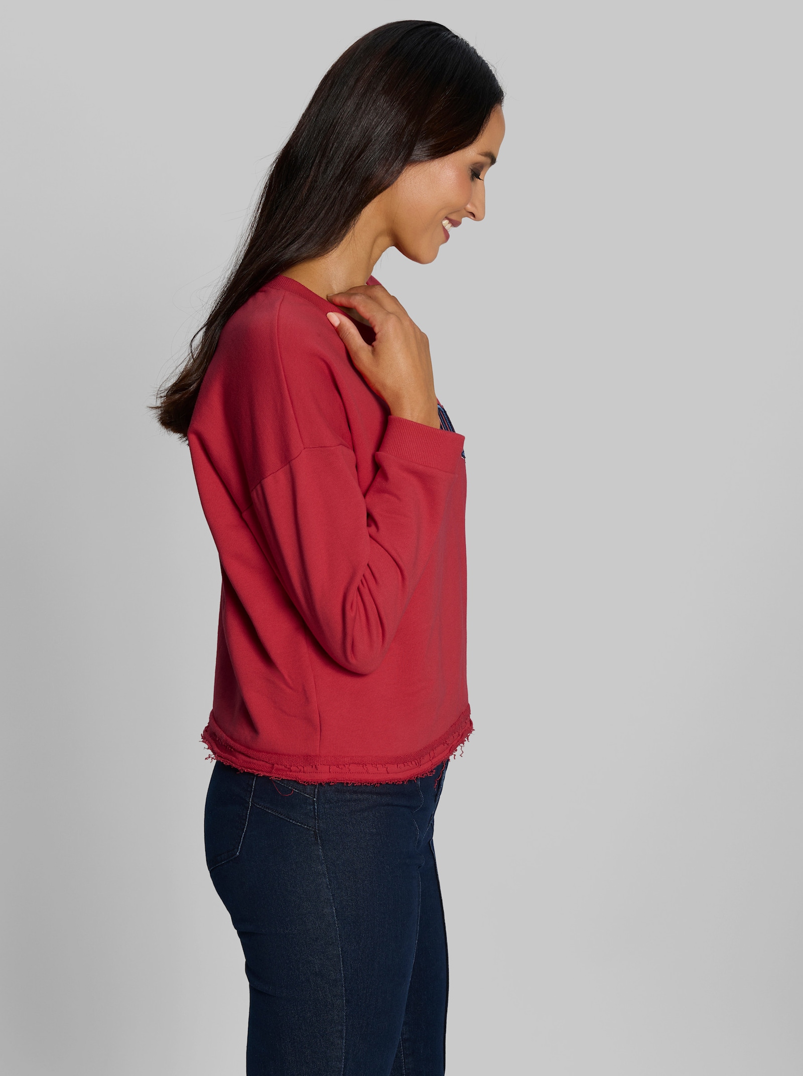 heine Sweater mit Schriftzug-Stickerei - erdbeere