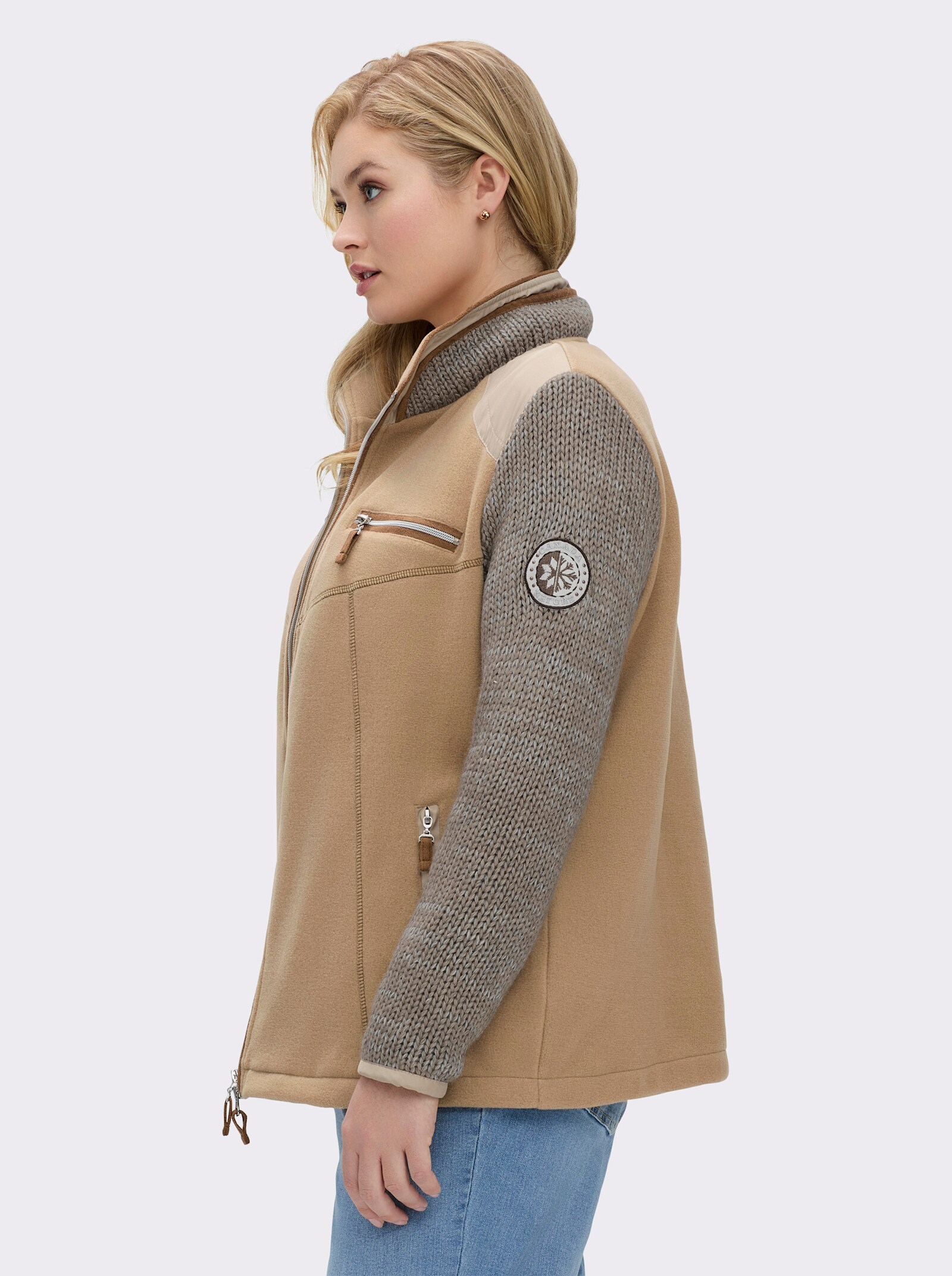 Fleecejacke im Mix aus Fleece und Strick - sand-meliert