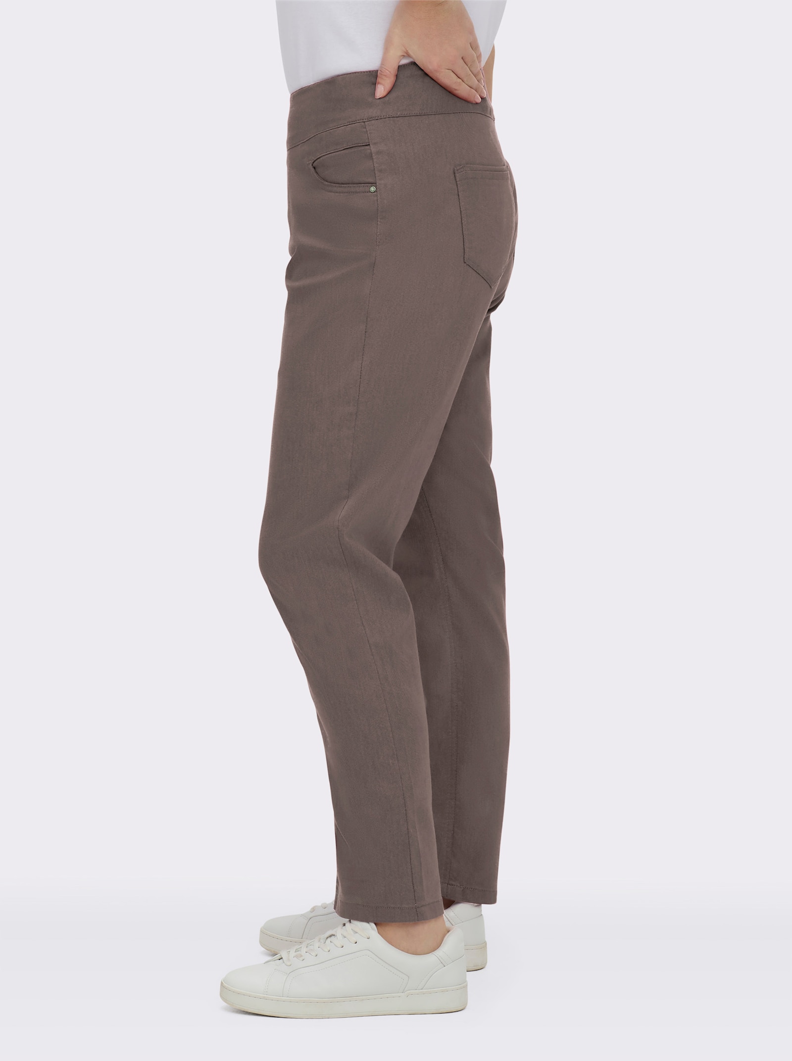 Schlupfhose mit hohem Dehnbund - dunkeltaupe