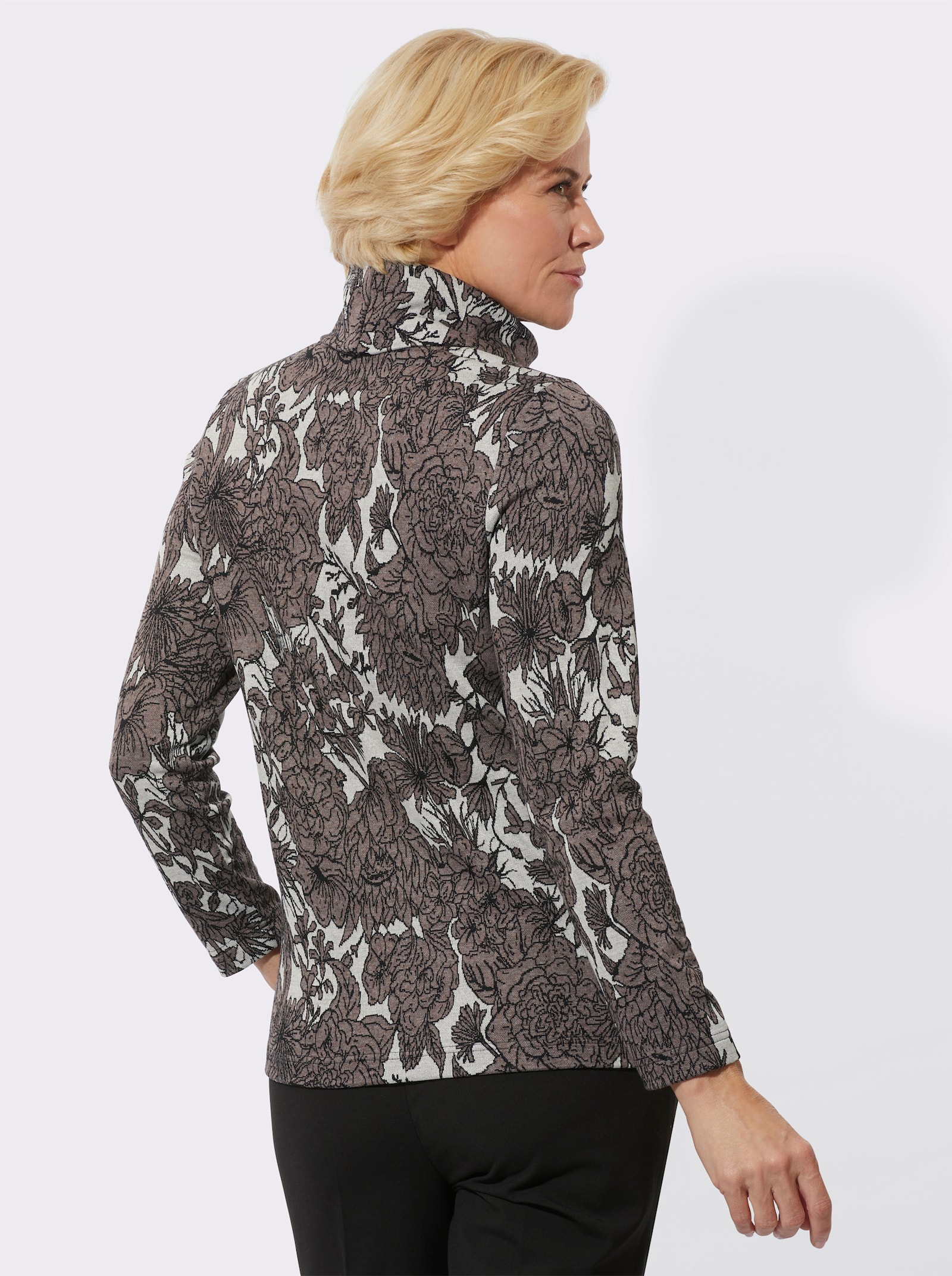 Rollkragenpullover mit weichem Viskose-Anteil - taupe-ecru-gemustert