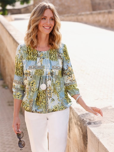 Druckbluse im Muster-Mix - schilf-bedruckt