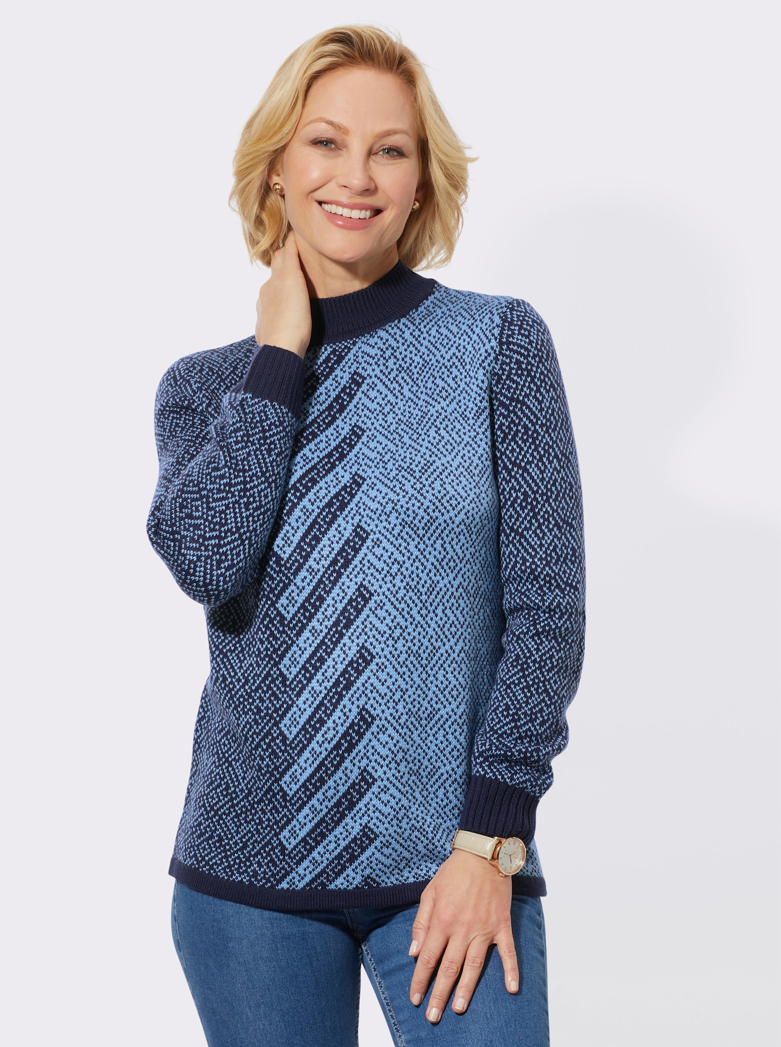 Pullover met jacquarddessin - marine/hemelsblauw gedessineerd