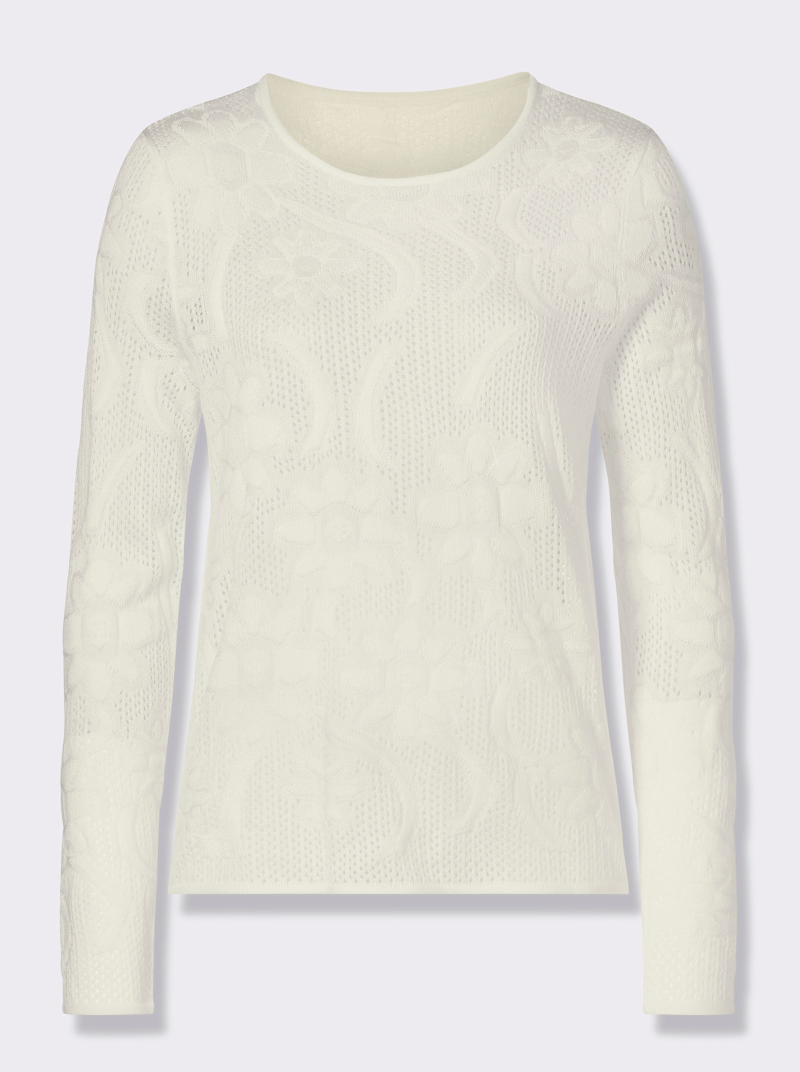 Ajourpullover mit langen Ärmeln - ecru