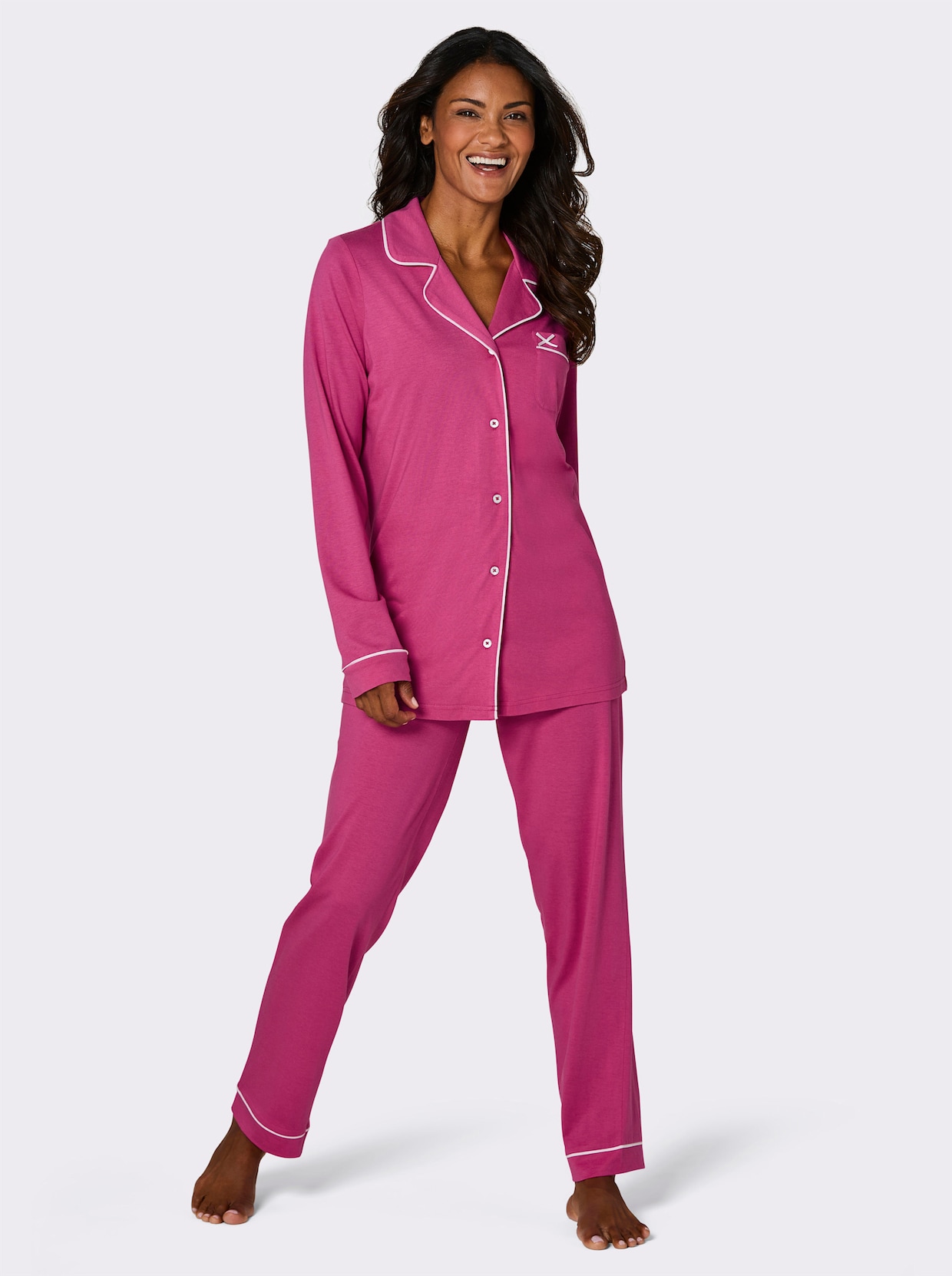 wäschepur Pyjama - fuchsia-weiß