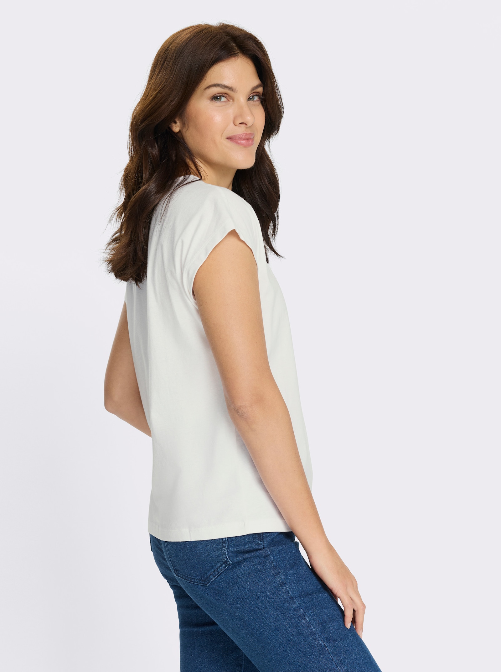 Rundhalsshirt mit Paris-Motiv - ecru-hellblau-bedruckt