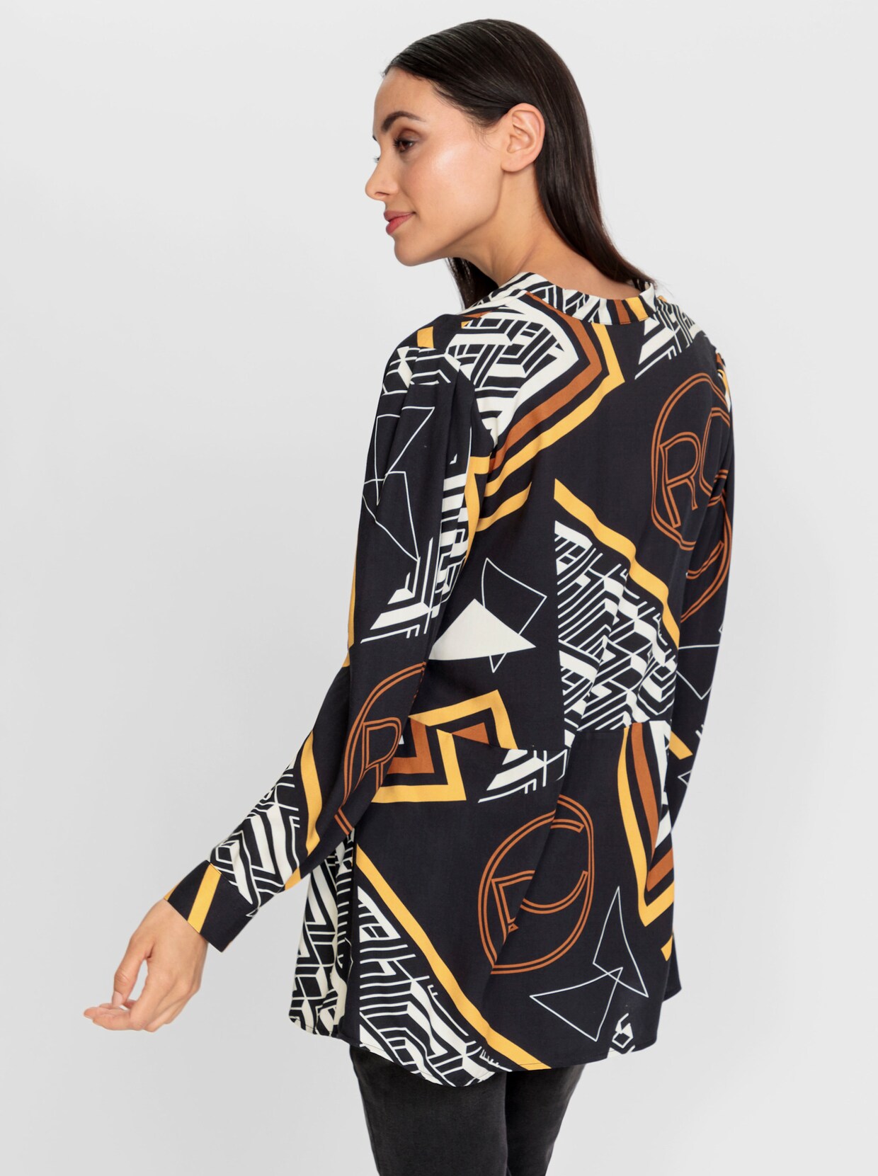 heine Blouse met lange mouwen - zwart/cognac bedrukt