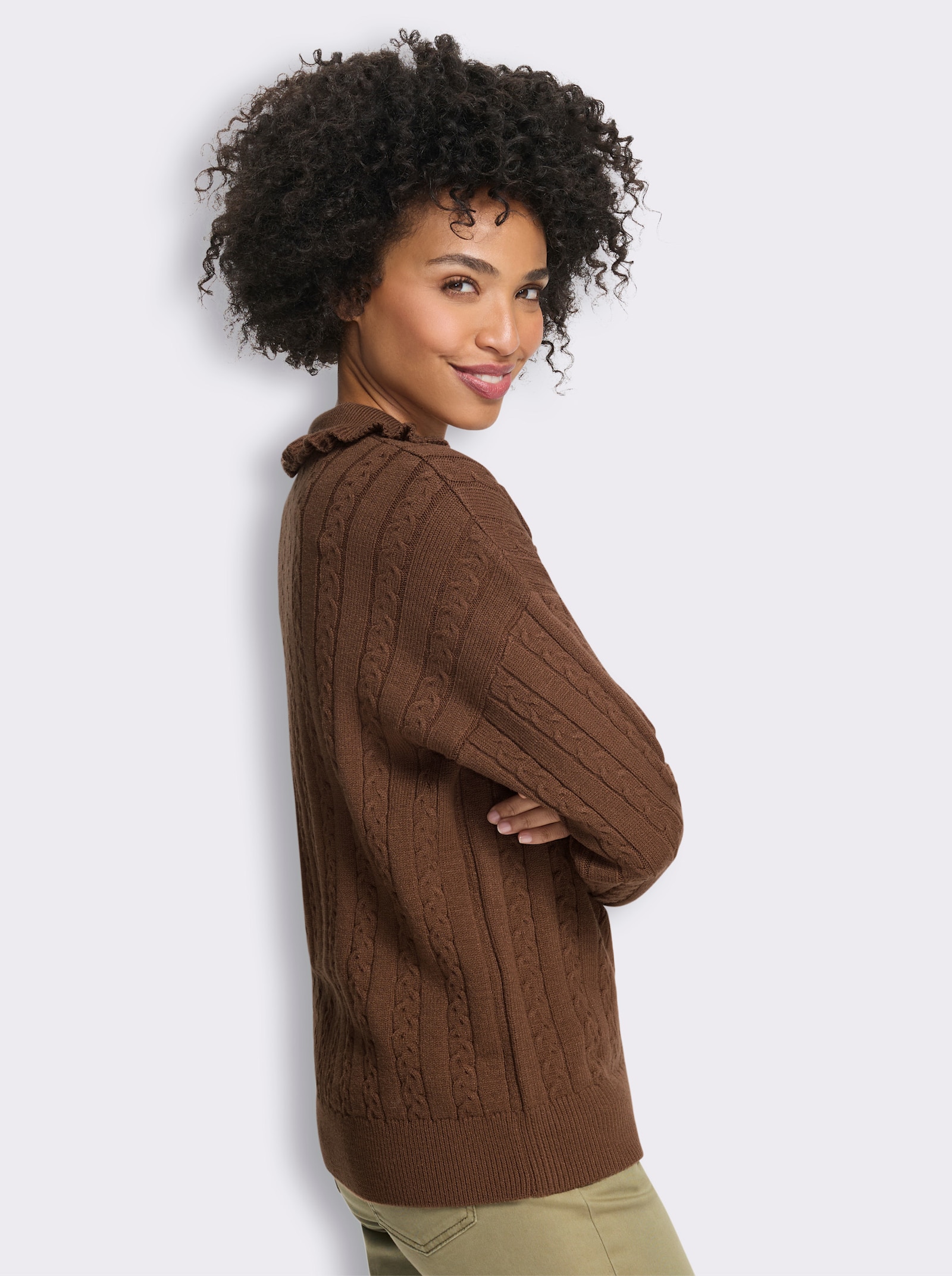 heine Langarm-Pullover mit Zopfmuster - braun