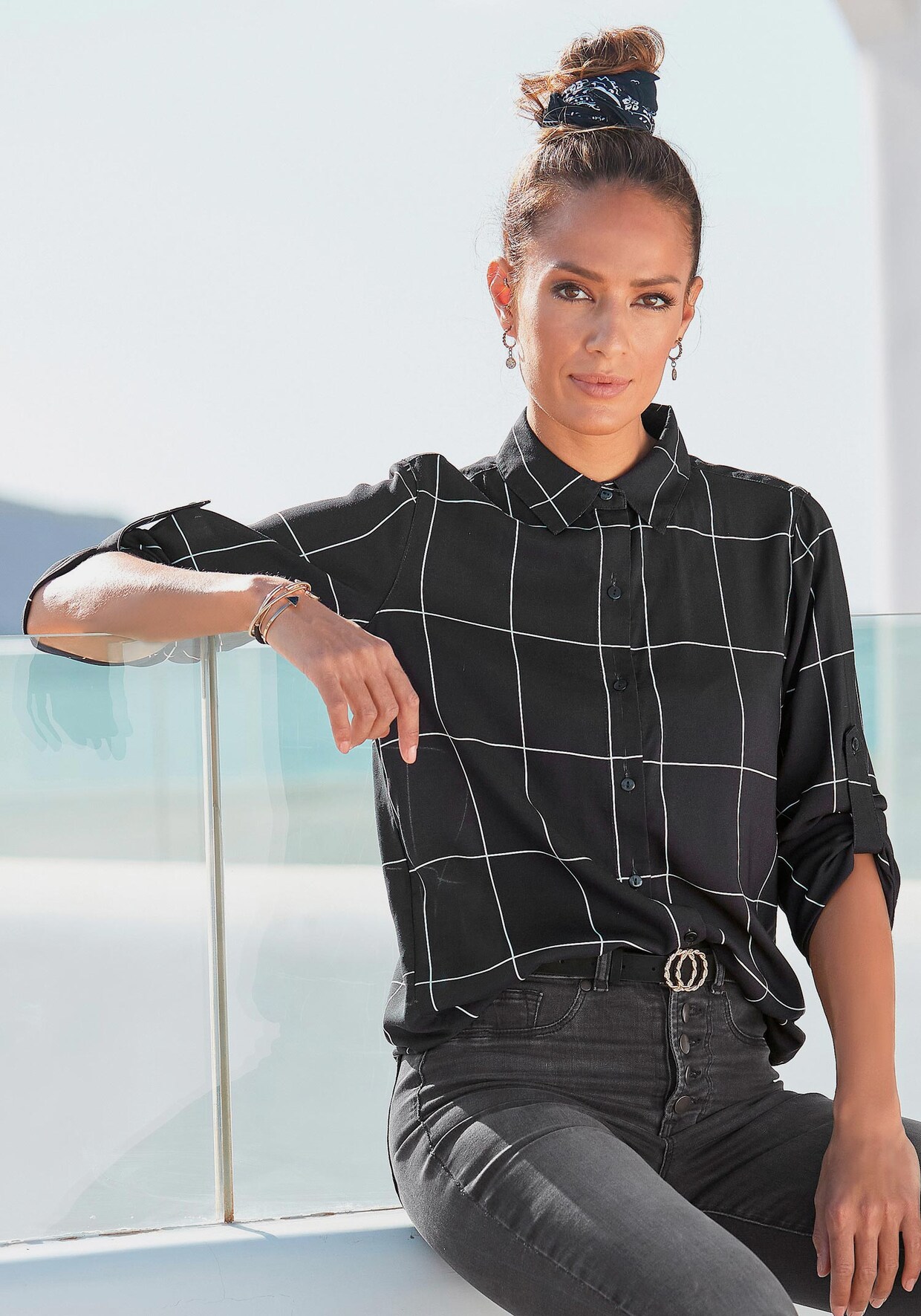 LASCANA Hemdbluse - schwarz-weiß-kariert
