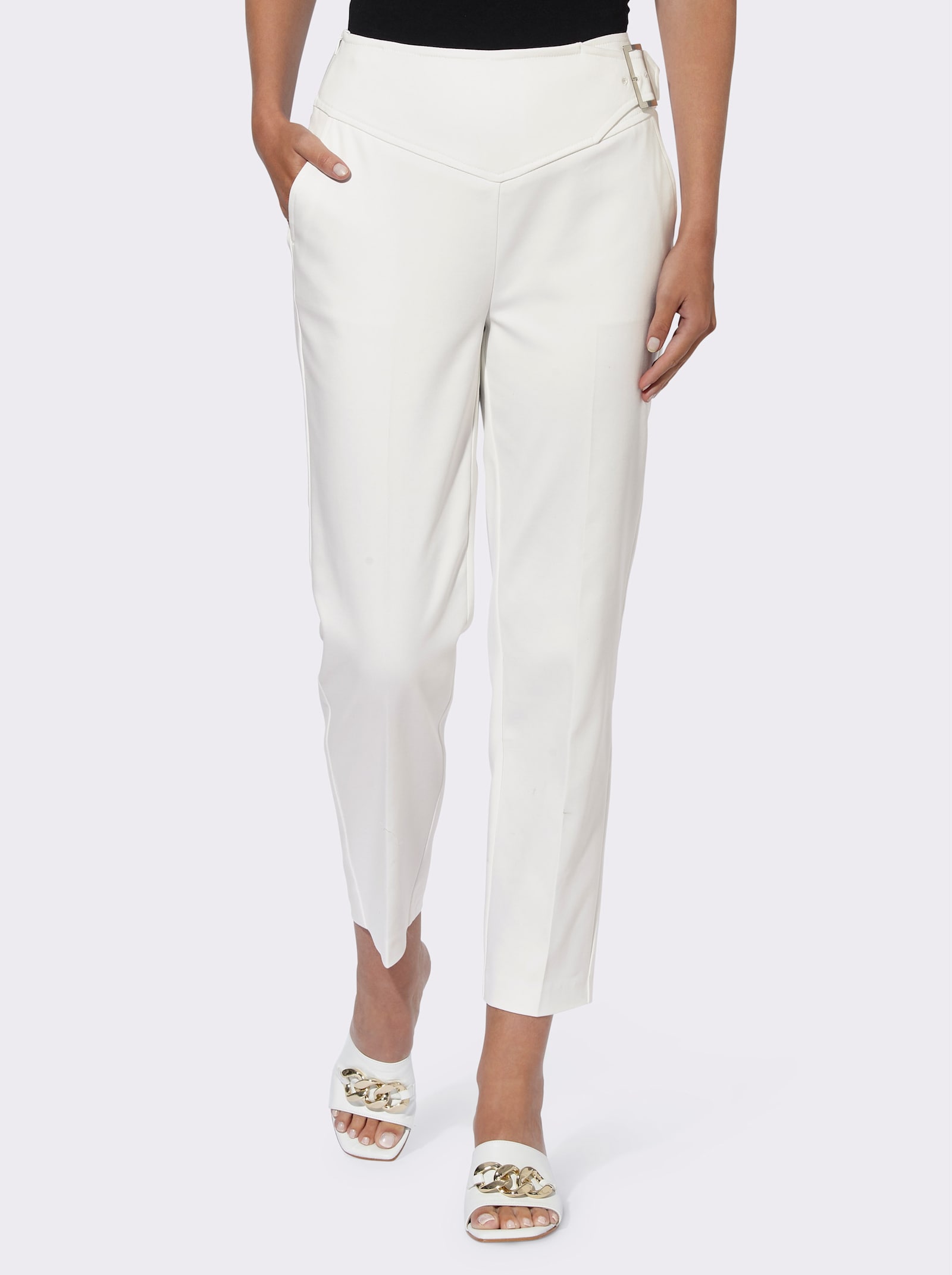 heine 7/8-Hose mit breitem Ziergürtel - weiss