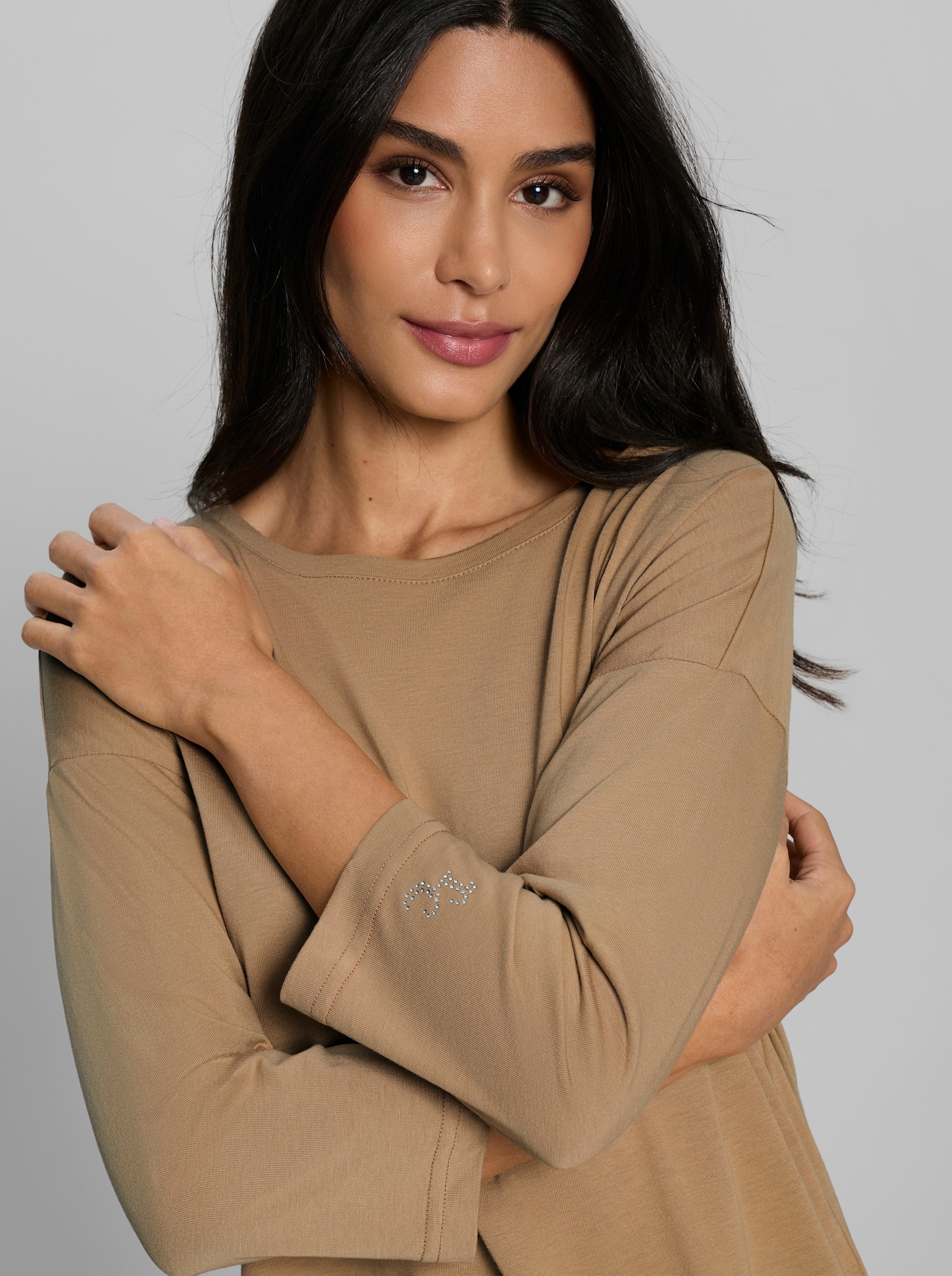 heine 3/4-Arm-Shirt mit Glitzersteinchen - camel