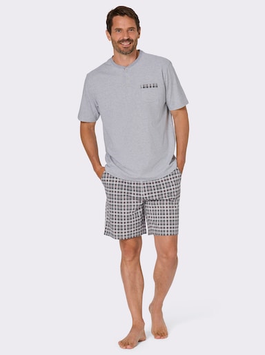 wäschepur men Shorty - hellgrau-kirsche-kariert