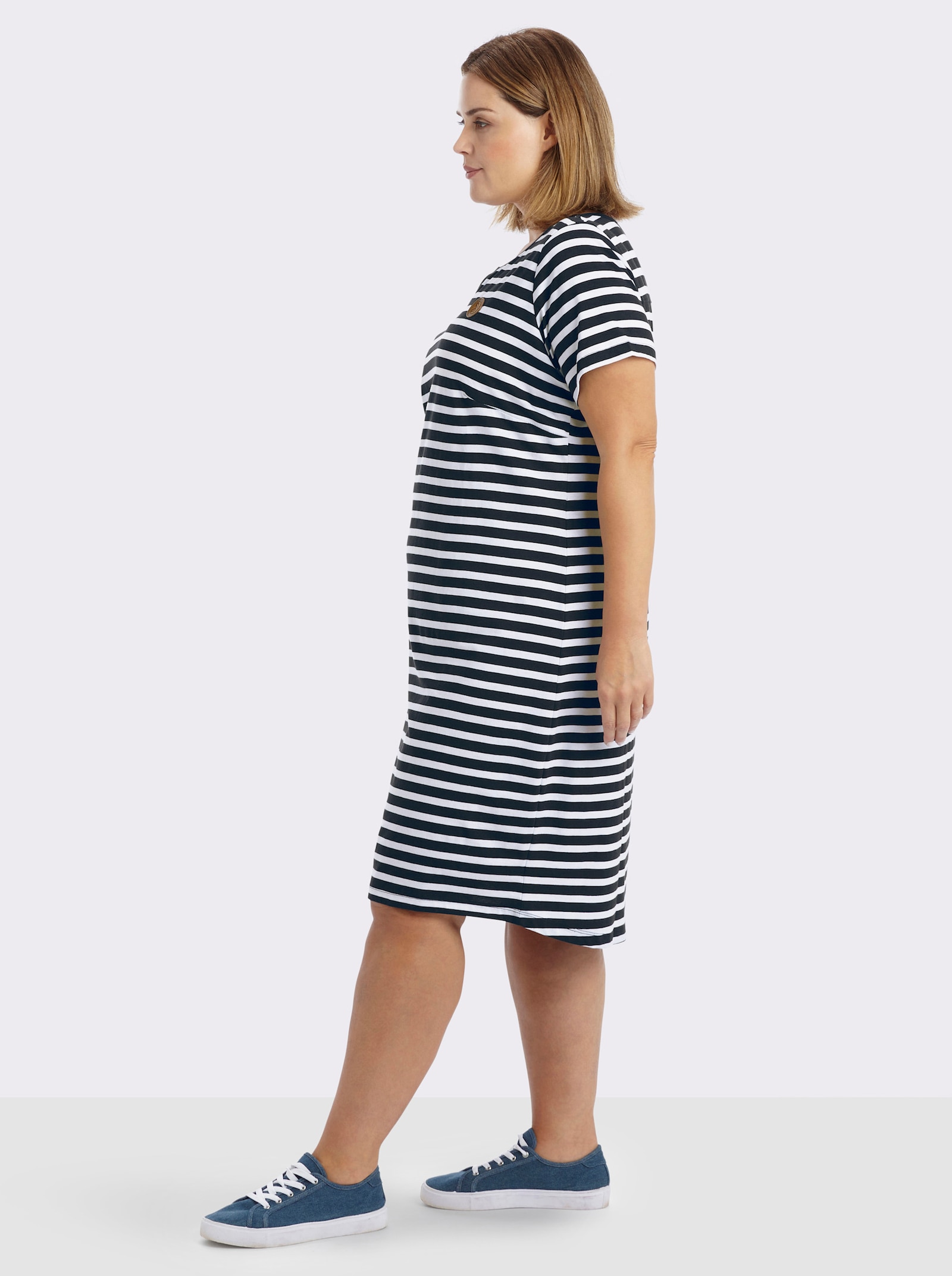 sheego Jerseykleid mit Streifenmuster - tiefblau-weiß-geringelt