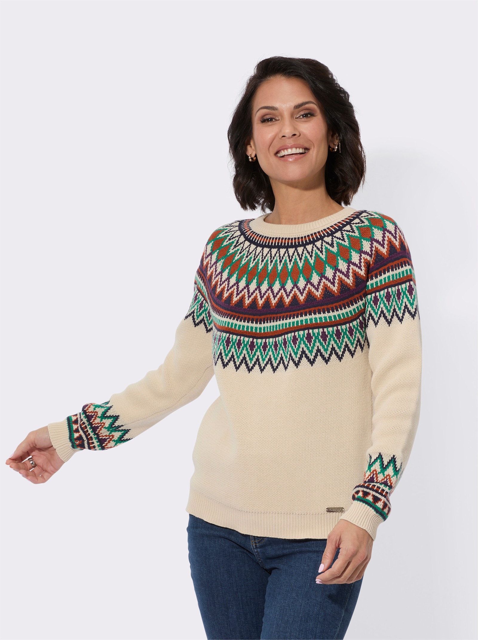 Pullover mit Norweger-Muster - sand-rostrot-gemustert