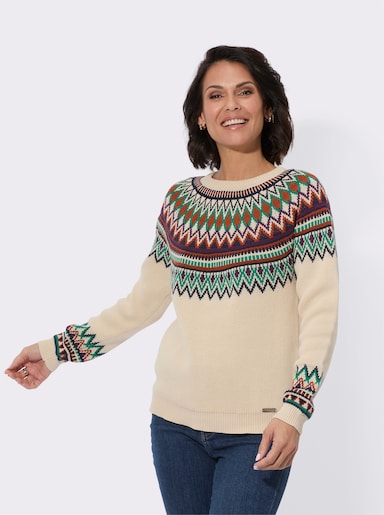 Pullover mit Norweger-Muster - sand-rostrot-gemustert