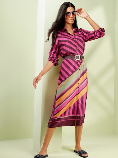 heine Hemdblusenkleid mit Bindeband - burgund-fuchsia-bedruckt