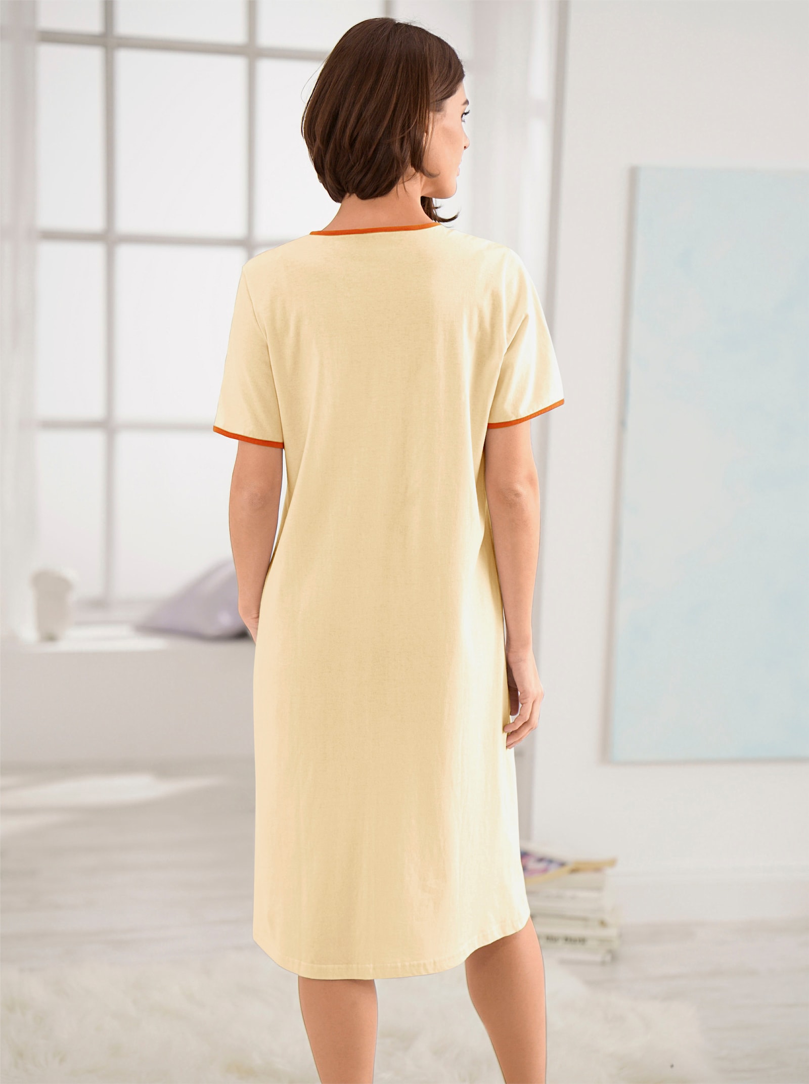 Ascafa Kortärmade nattlinnen i dubbelpack, enkelstickad trikå - vanilj + vanilj, tryckt