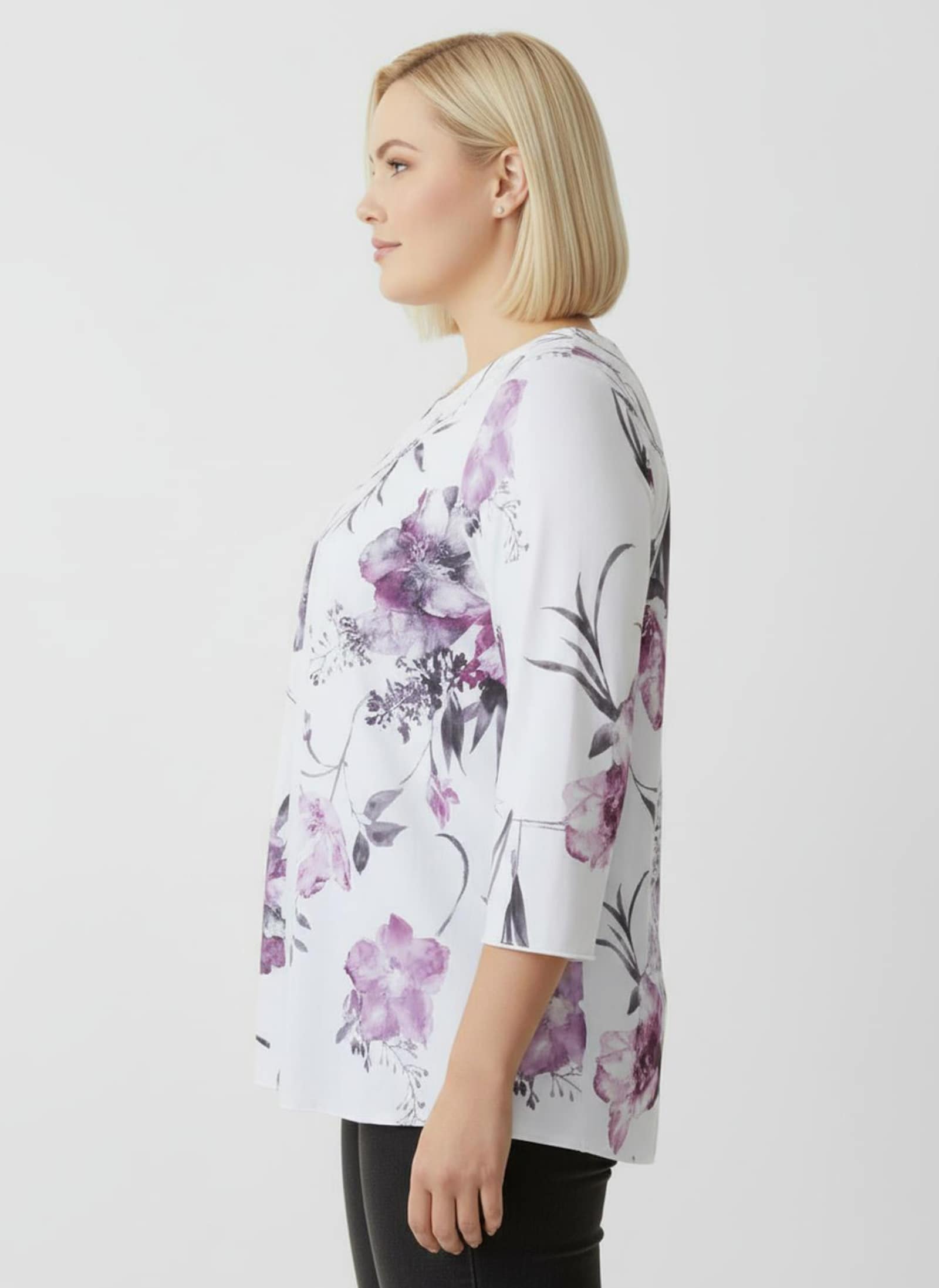 Print-Shirt mit Biesen - weiß-erika-bedruckt