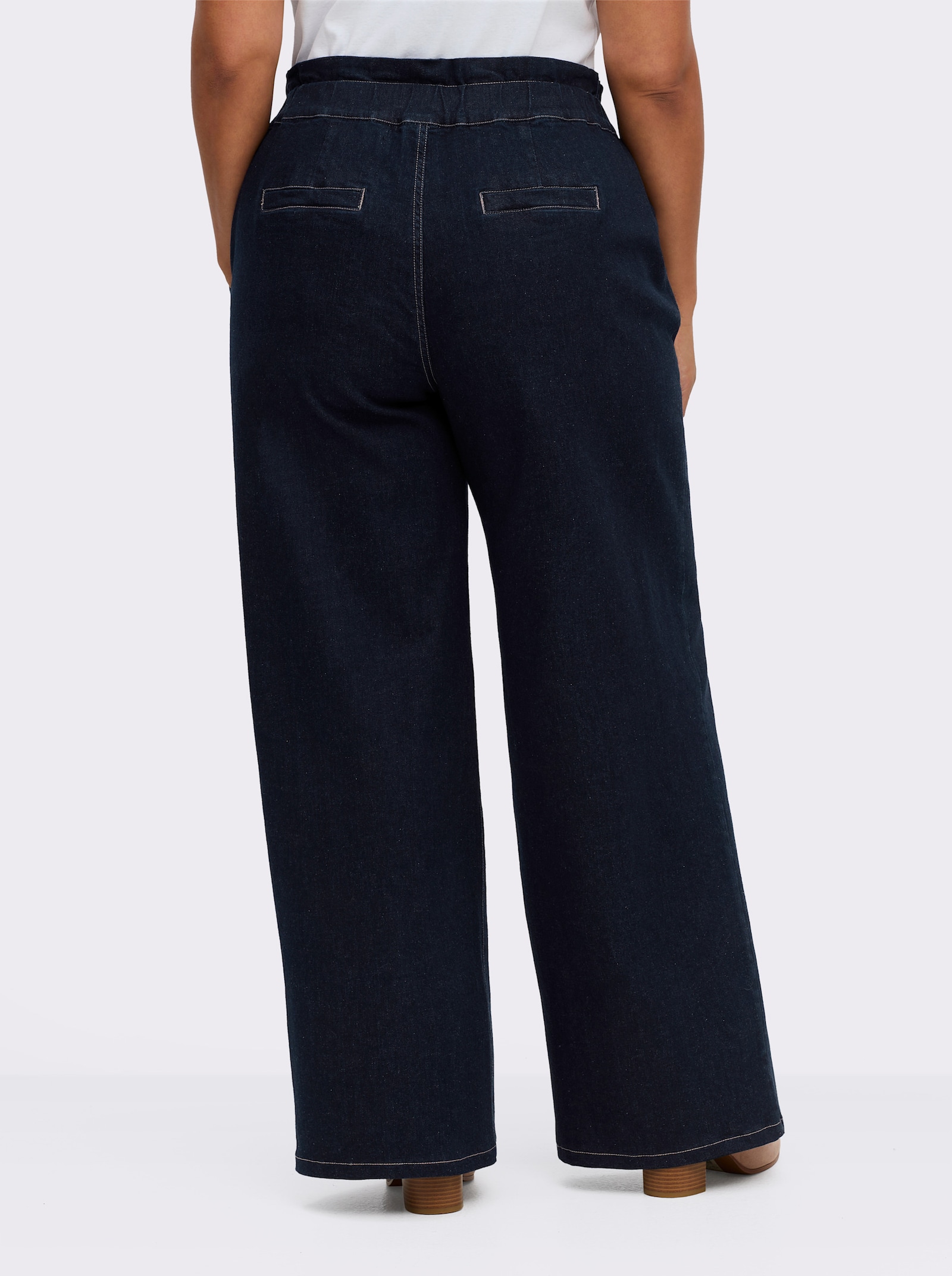 sheego Jeans in paperbaglook, met bindceintuur - dark-blue