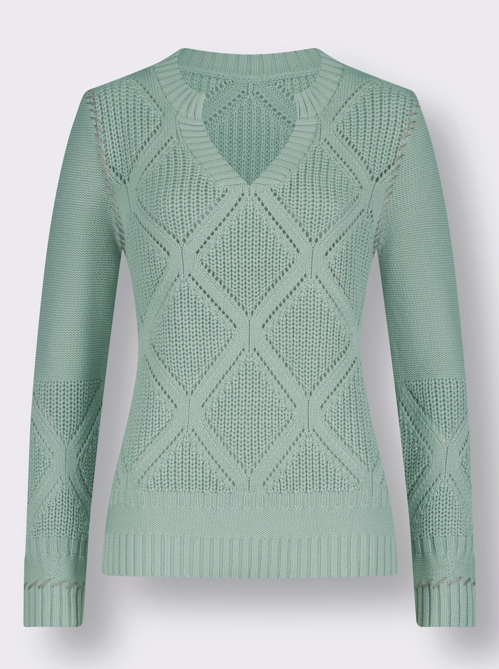 Ajourpullover met contrasterende siernaden - kalkmint