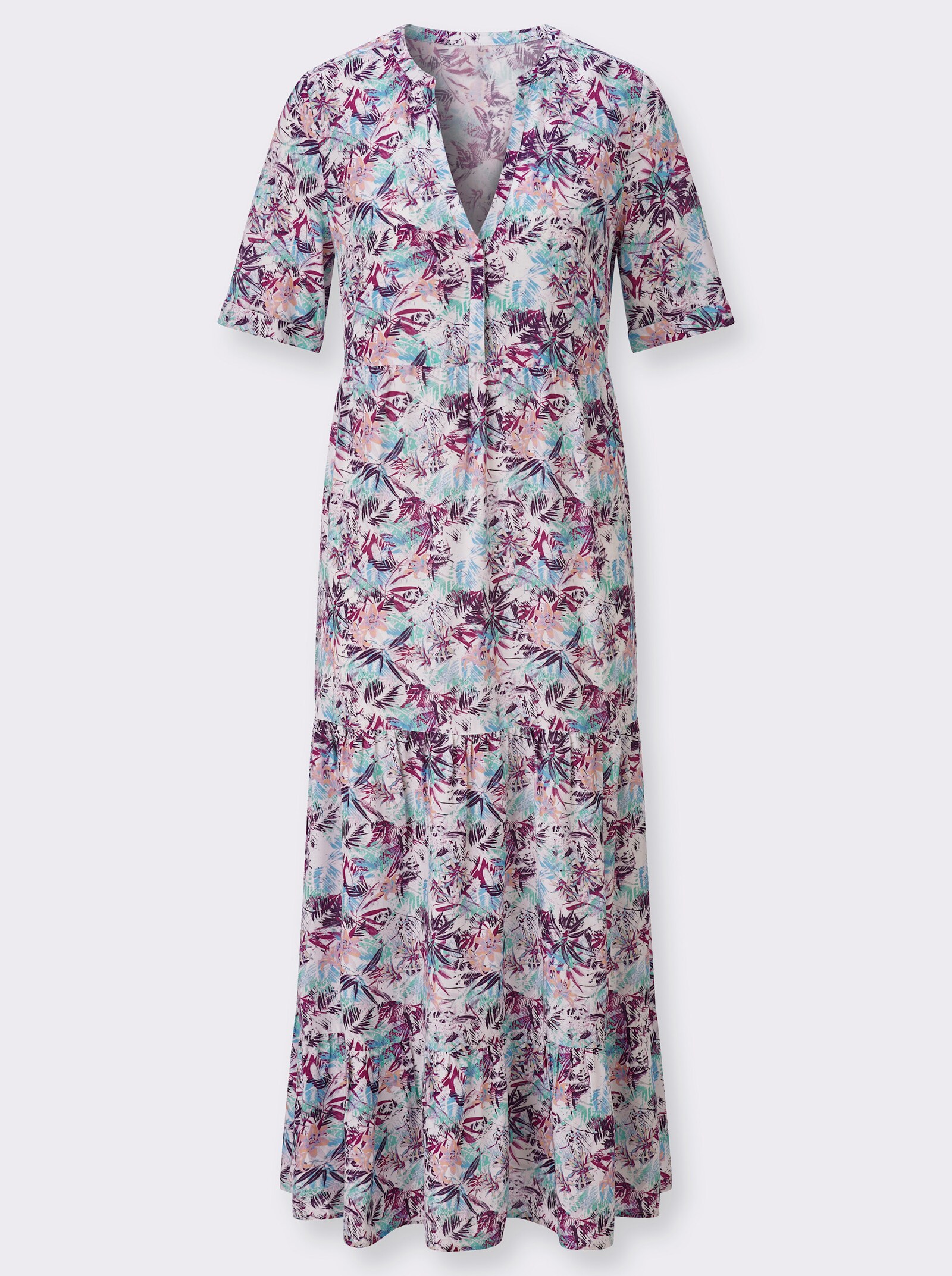 Druckkleid mit Taschen - malve-blaugrün-bedruckt