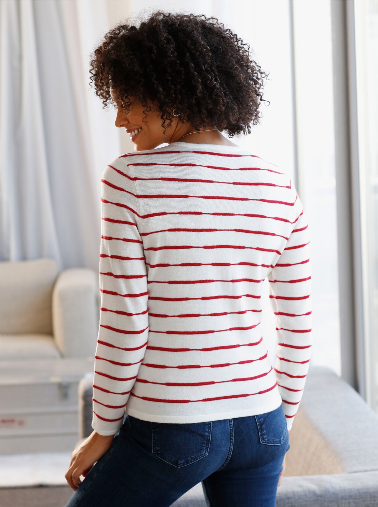 Pullover met ronde hals - wolwit/rood