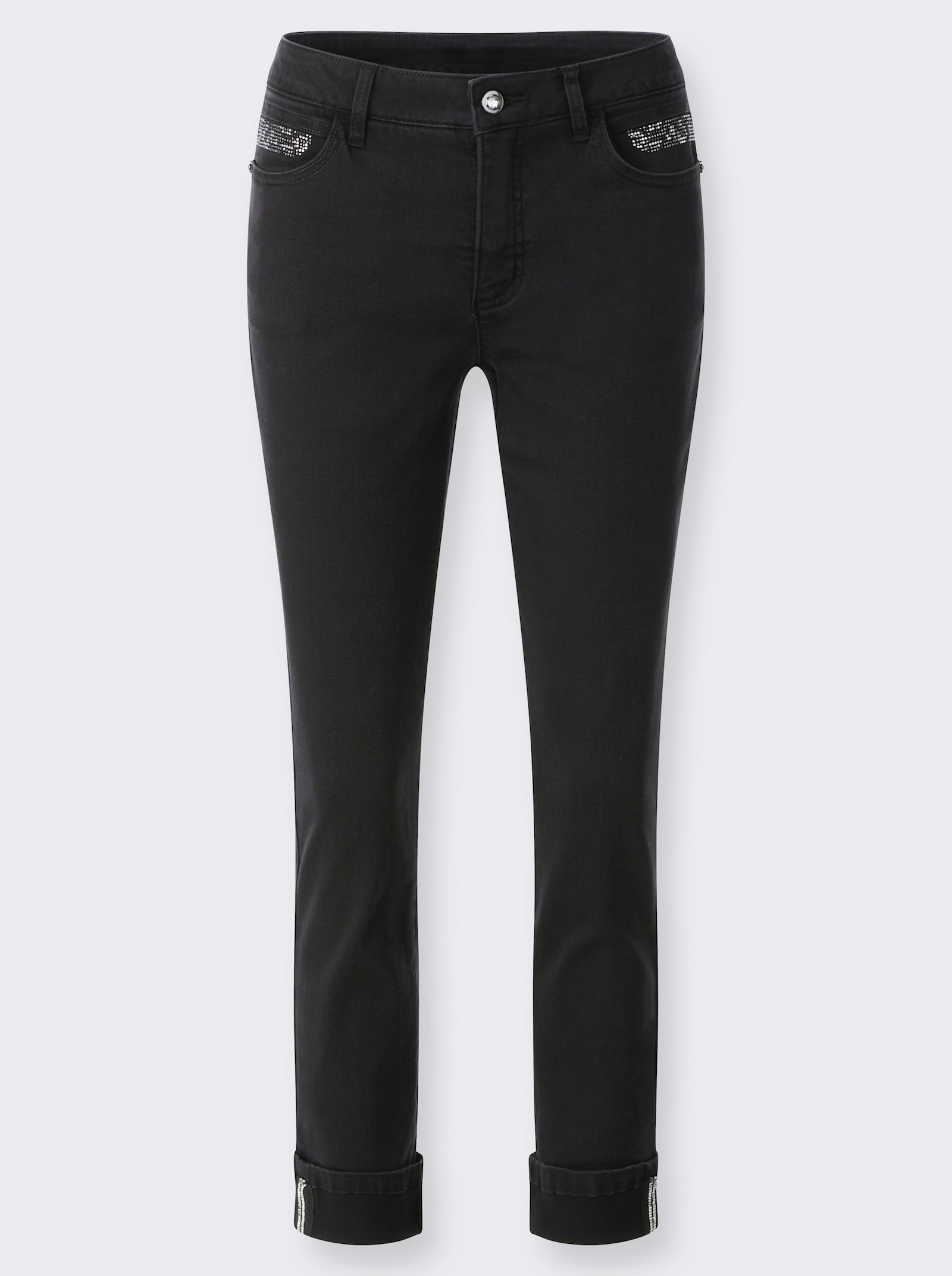 Gerade Jeans mit Ziersteinchen - black denim