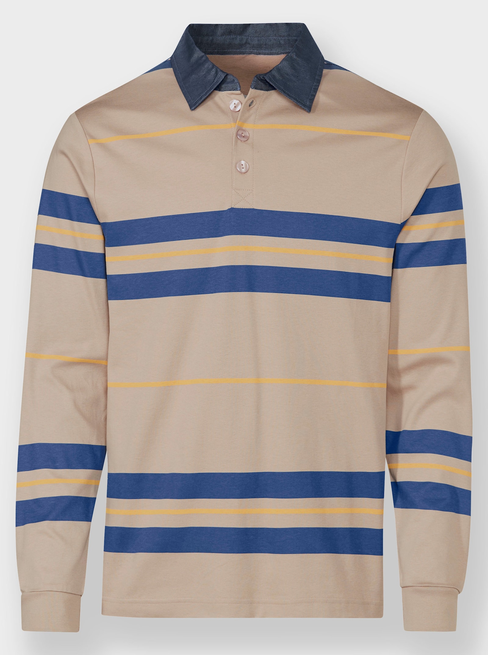 Catamaran Langarmshirt mit Details aus Denim - sesam-gestreift