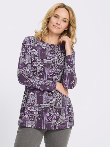 Longshirt mit Patchwork-Druck - aubergine-lila-bedruckt