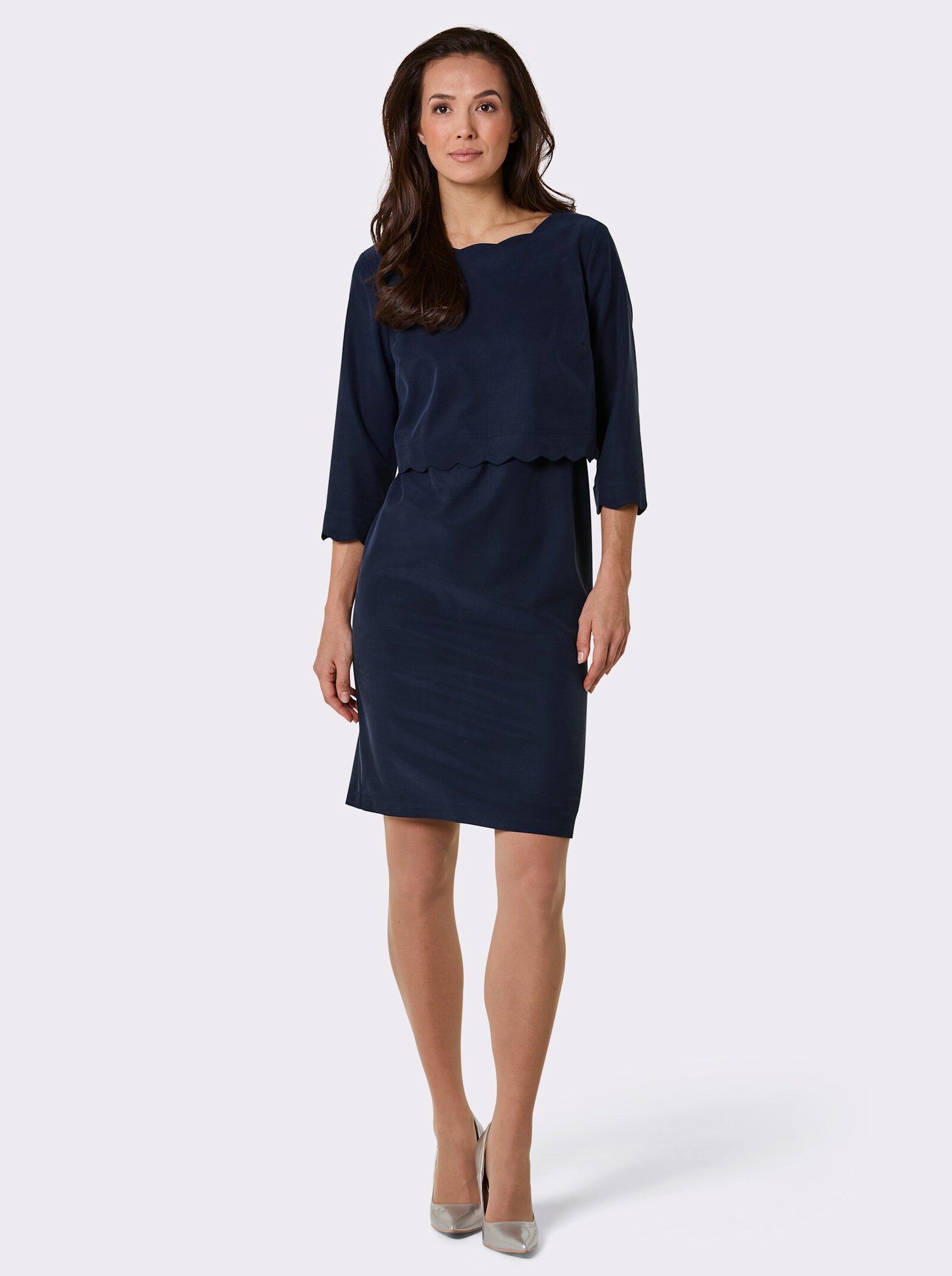 CREATION L PREMIUM Etuikleid in 2-in-1-Optik, gewellte Abschlüsse - marine