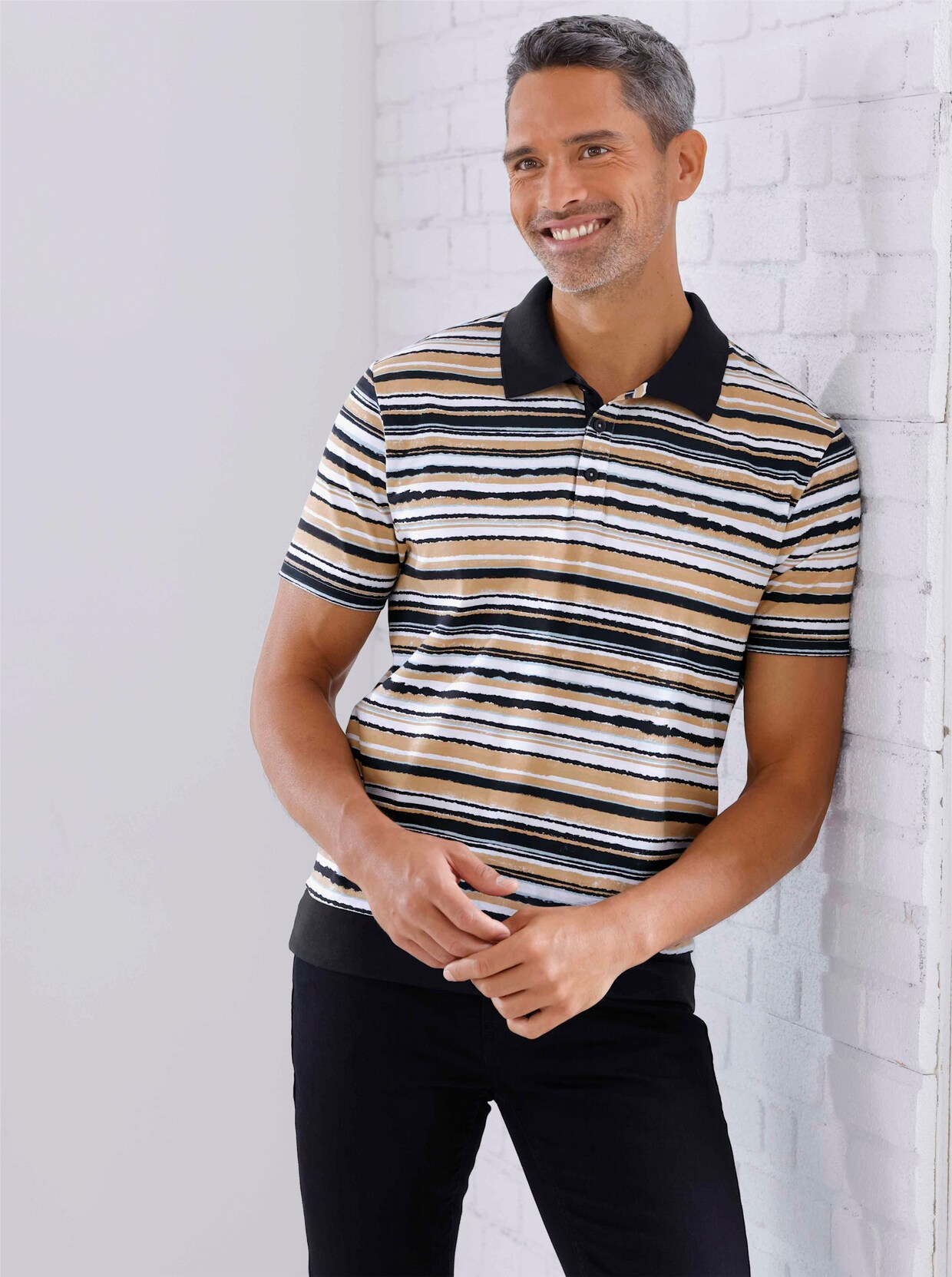 Poloshirt met korte mouwen - zwart/camel bedrukt