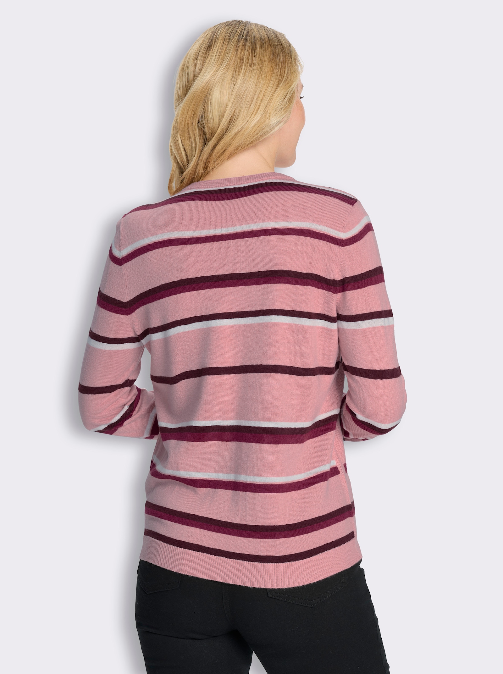 Langarm-Pullover in Jacquard-Streifenmuster - hortensie-malve-gemustert