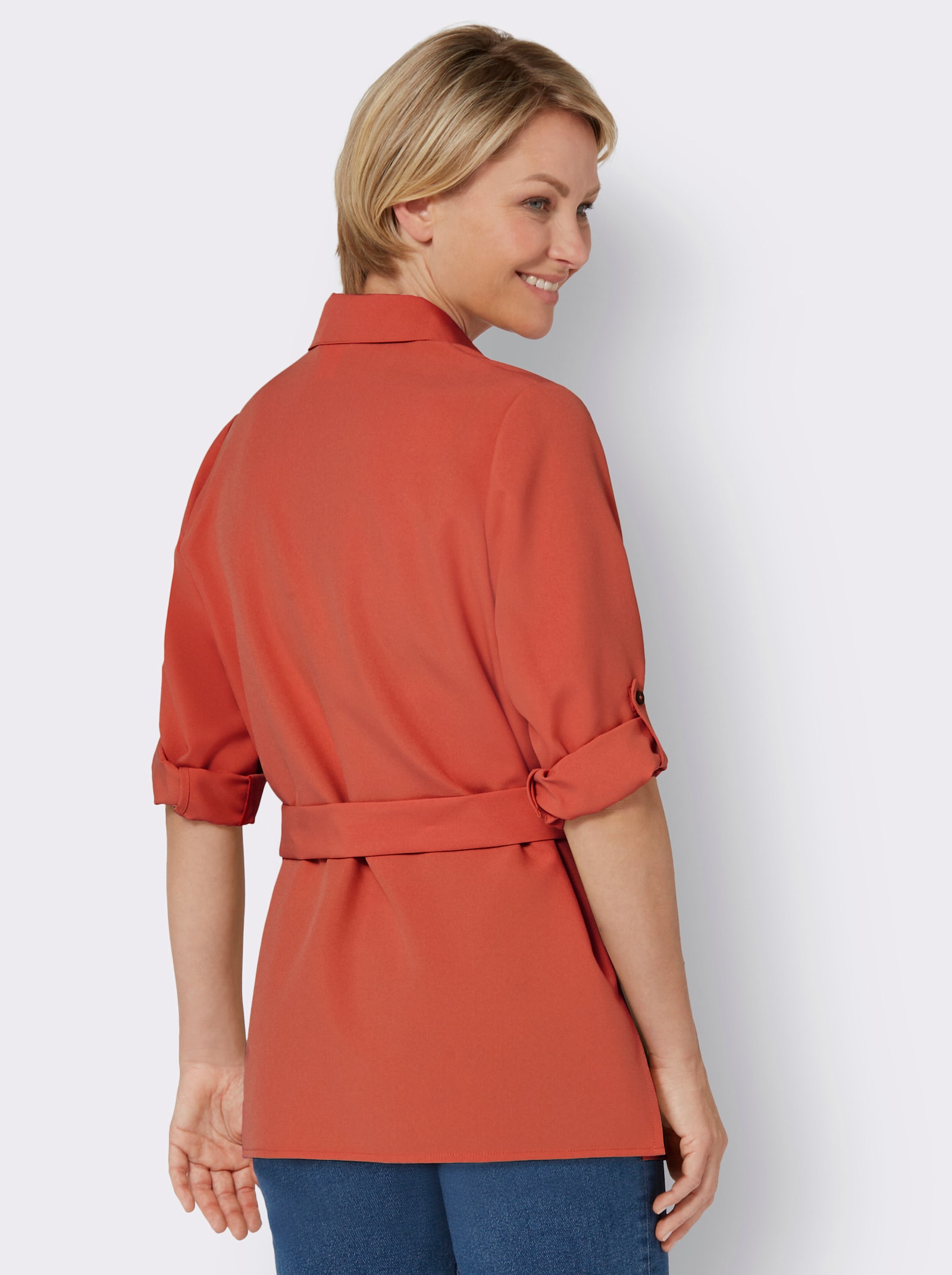 Longbluse mit Bindegürtel - terra