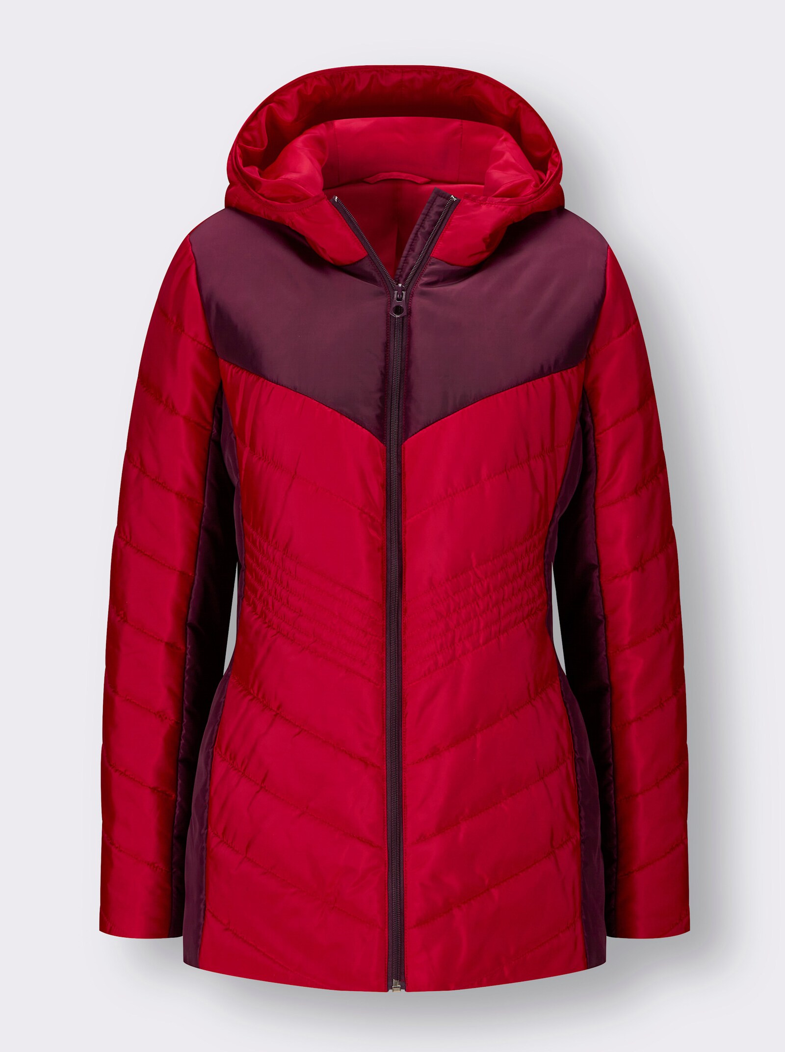 Steppjacke mit Kontrast-Akzenten - rot-burgund
