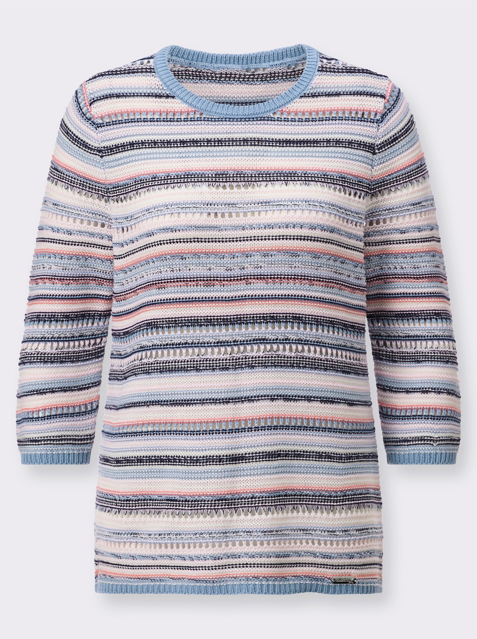 Streifenpullover mit gerippten Abschlüssen - flamingo-bleu-geringelt