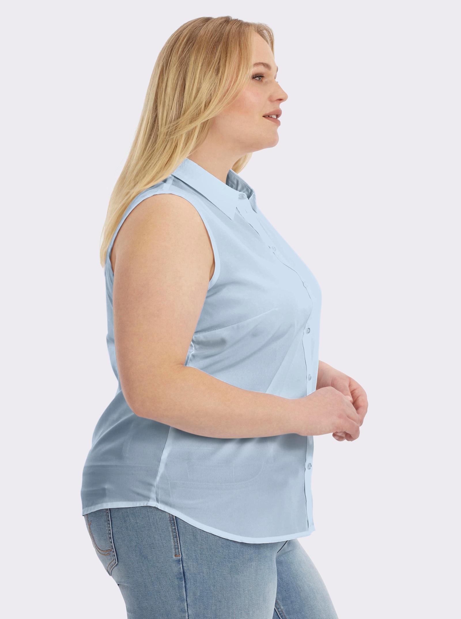 Ärmellose Bluse mit Hemdkragen - hellblau