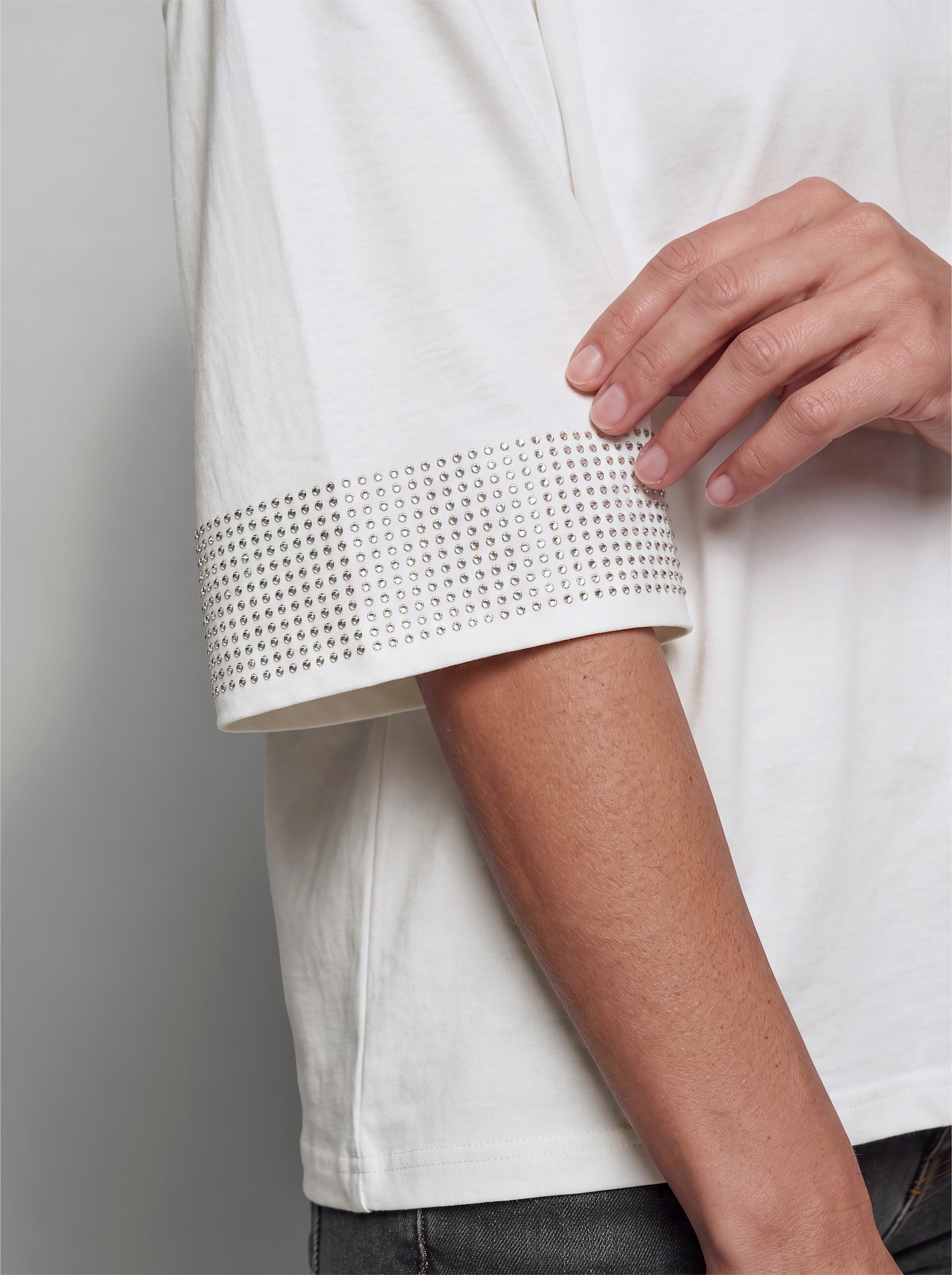 heine Kurzarmshirt mit Ziersteinchen - ecru-bedruckt
