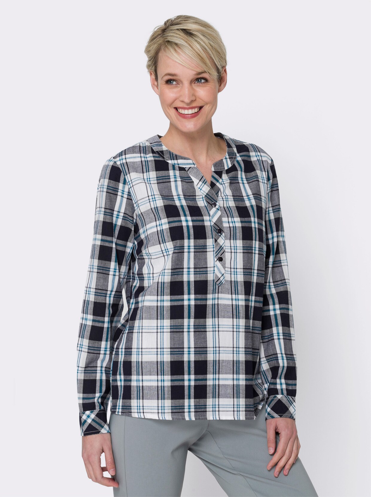 Karobluse - marine-ecru-kariert