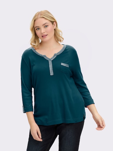 3/4-Arm-Shirt mit Glitzer-Details - petrol