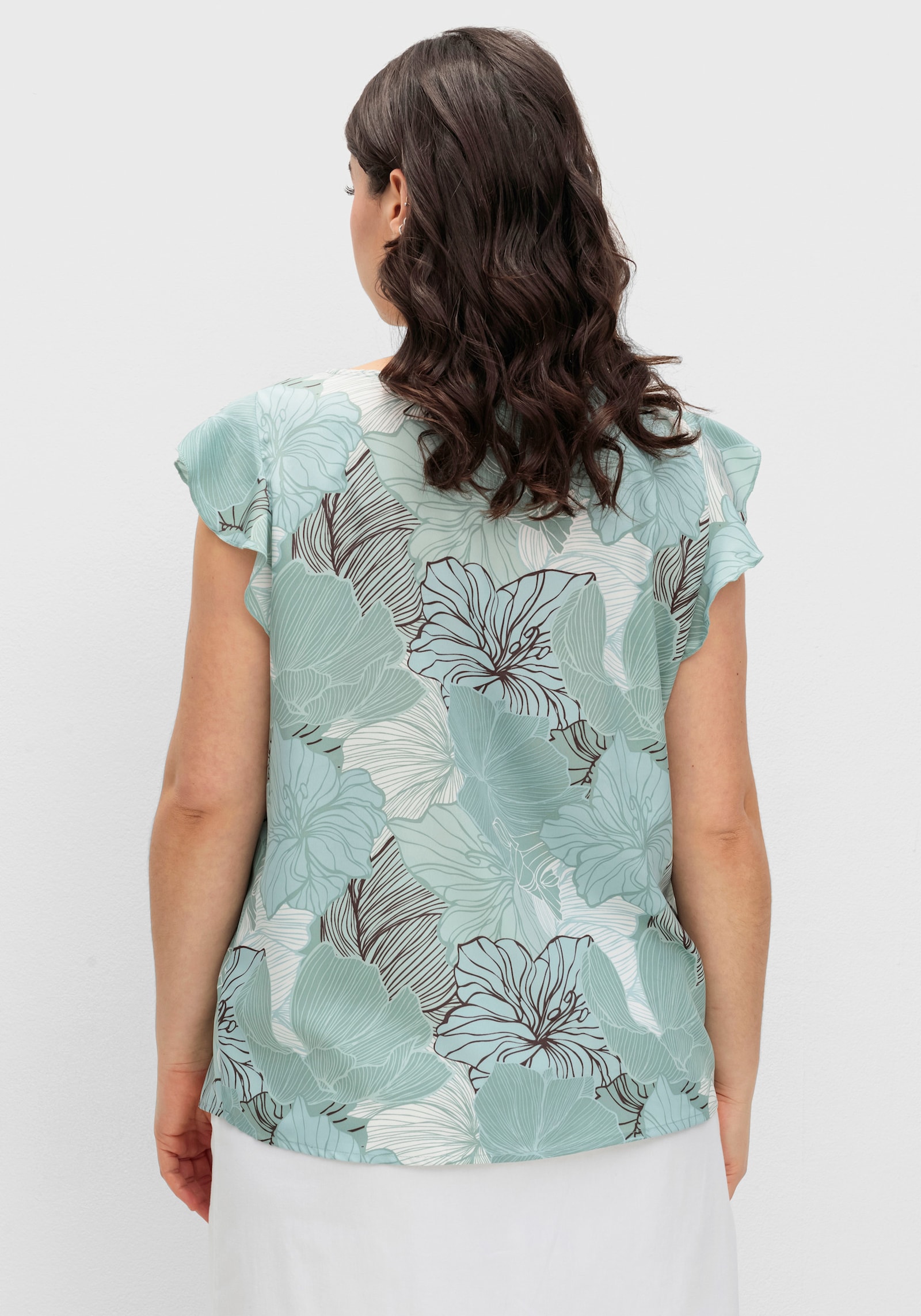 Blusentop mit Flügelärmeln - kalkmint-jade-bedruckt