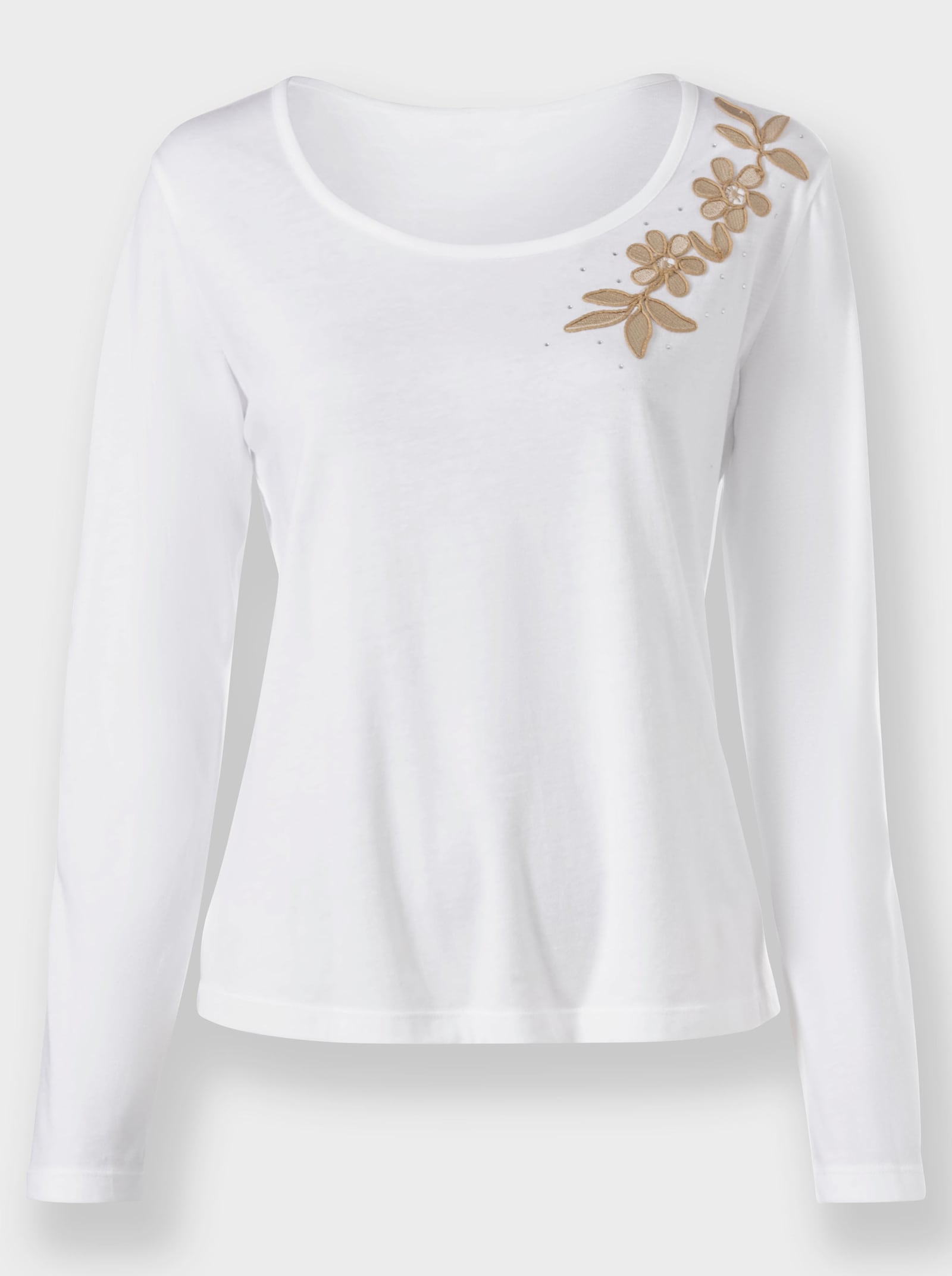 Langarmshirt mit Glitzersteinchen - ecru