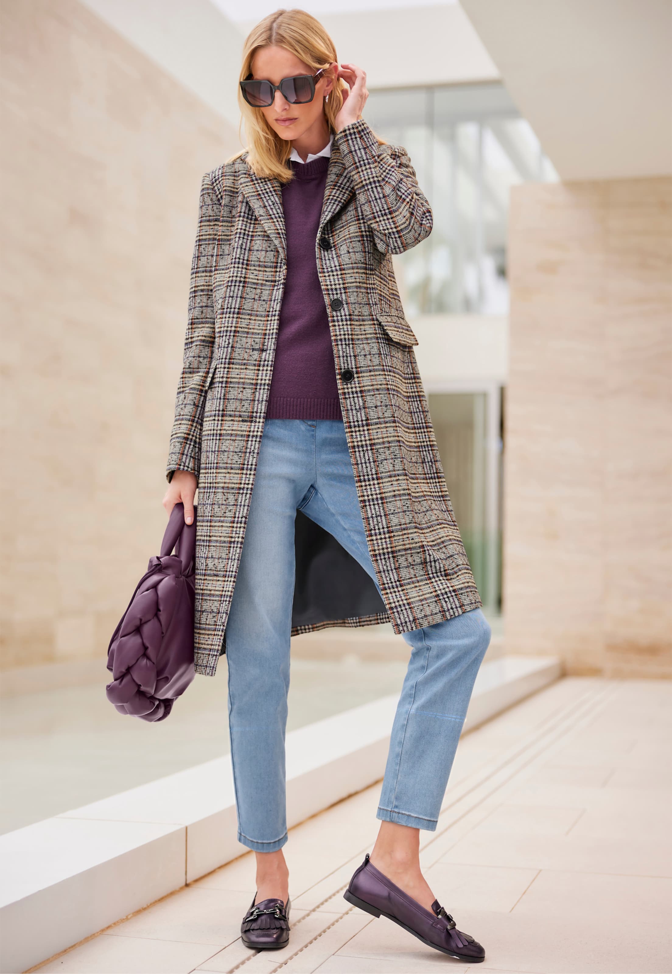 heine Wintermantel in sand-traube-kariert heine