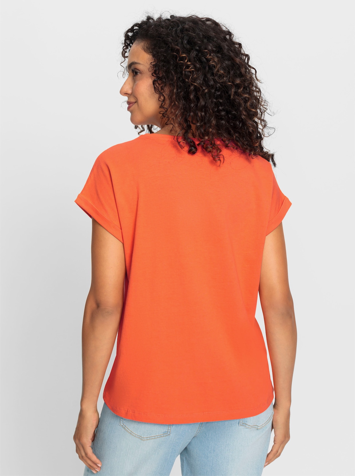 Kurzarmshirt - orange-silberfarben-bedruckt