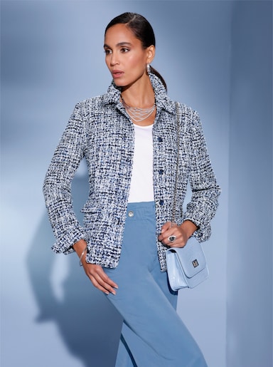 Bouclé-Blazer mit Glanzgarnen - mittelblau-royalblau-gemustert